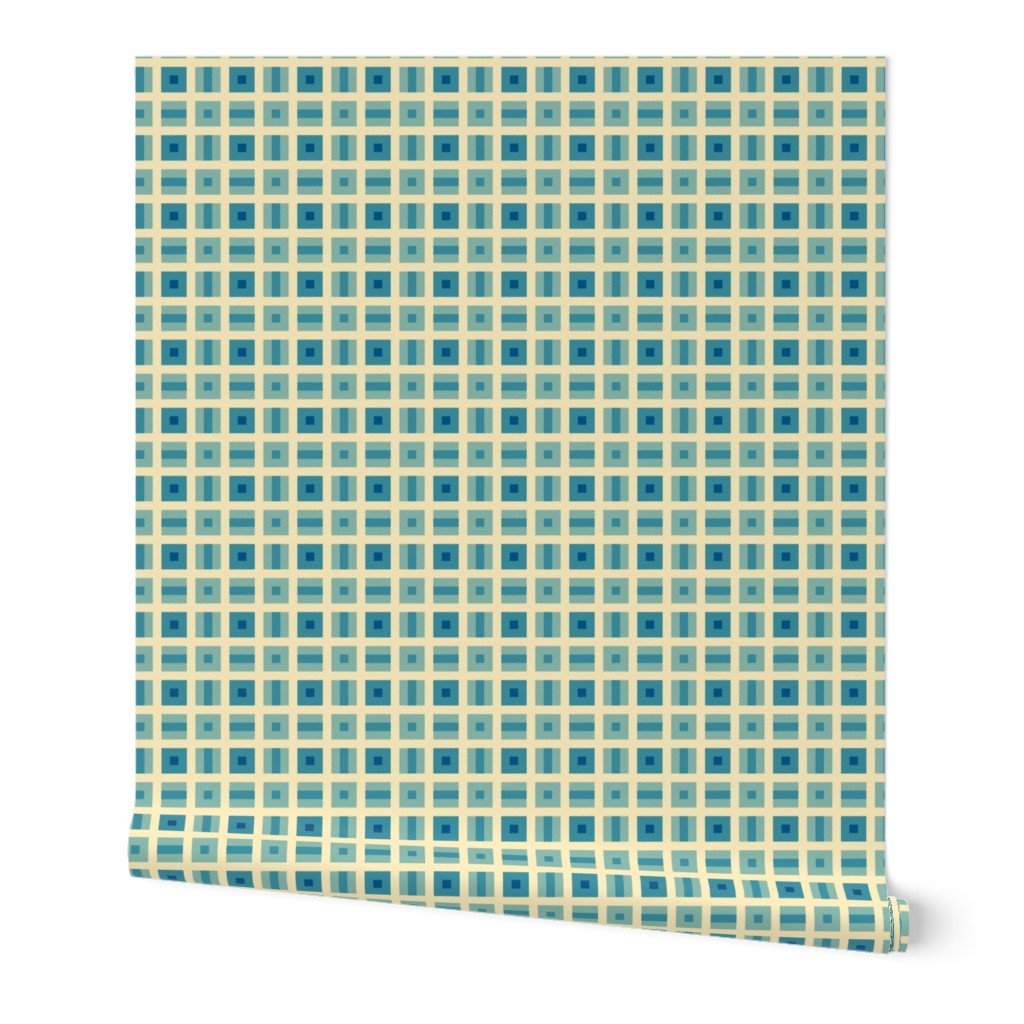 Helms Alee Retro Squares Wallpaper in Six Colors - Wallpaper | Victoria Bright Home - Colorful Modern Wallpaper For Your Home - Peel and Stick Removeable Sample 11 x 24 inches blue alee - bedroom,blue,dining,green,kids,kitchen,modern,nursery,office,orange,pink,retro,sixties,turquoise,yellow
