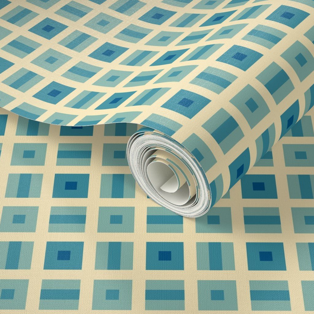 Helms Alee Retro Squares Wallpaper in Six Colors - Wallpaper | Victoria Bright Home - Colorful Modern Wallpaper For Your Home - - bedroom,blue,dining,green,kids,kitchen,modern,nursery,office,orange,pink,retro,sixties,turquoise,yellow