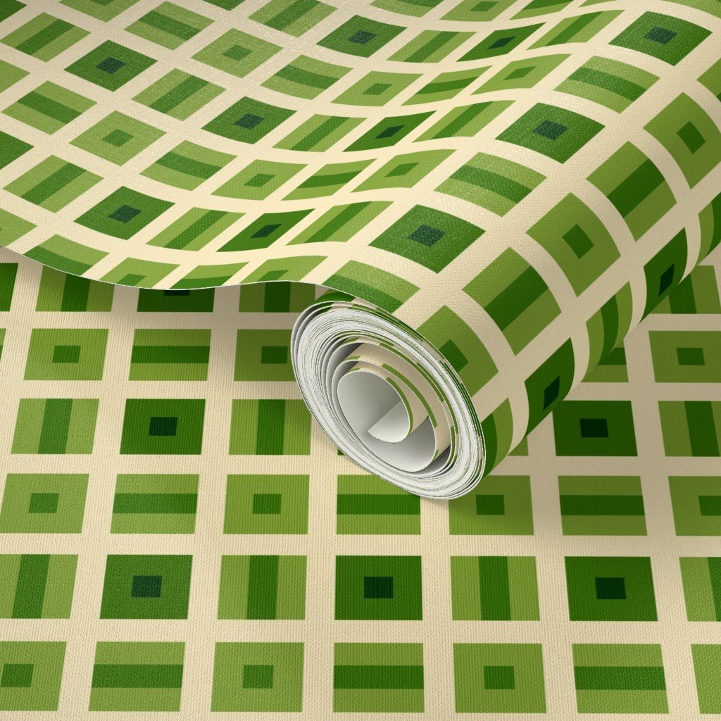 Helms Alee Retro Squares Wallpaper in Six Colors - Wallpaper | Victoria Bright Home - Colorful Modern Wallpaper For Your Home - - bedroom,blue,dining,green,kids,kitchen,modern,nursery,office,orange,pink,retro,sixties,turquoise,yellow