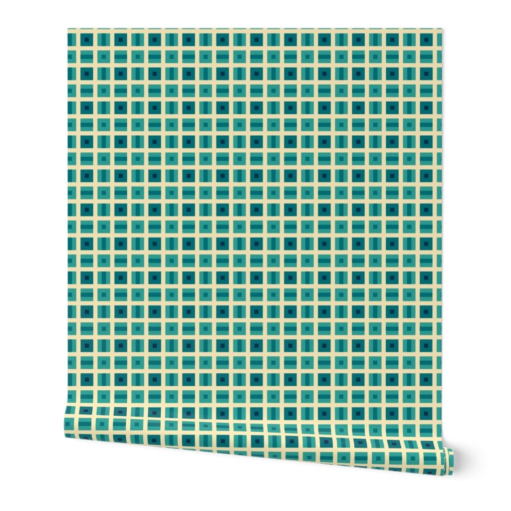 Helms Alee Retro Squares Wallpaper in Six Colors - Wallpaper | Victoria Bright Home - Colorful Modern Wallpaper For Your Home - - bedroom,blue,dining,green,kids,kitchen,modern,nursery,office,orange,pink,retro,sixties,turquoise,yellow