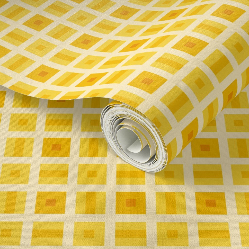 Helms Alee Retro Squares Wallpaper in Six Colors - Wallpaper | Victoria Bright Home - Colorful Modern Wallpaper For Your Home - - bedroom,blue,dining,green,kids,kitchen,modern,nursery,office,orange,pink,retro,sixties,turquoise,yellow