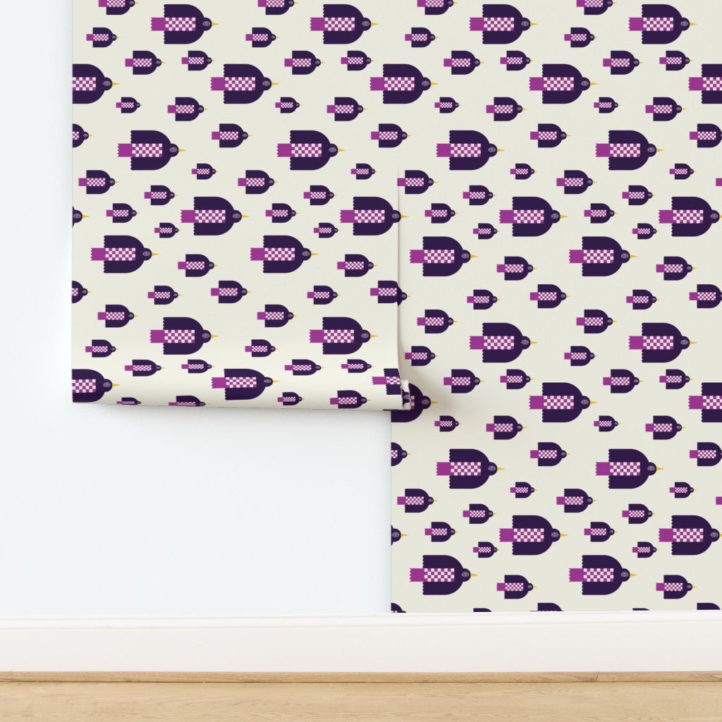 Folk Art Bird Wallpaper for a Country Living Inspired Decor Theme