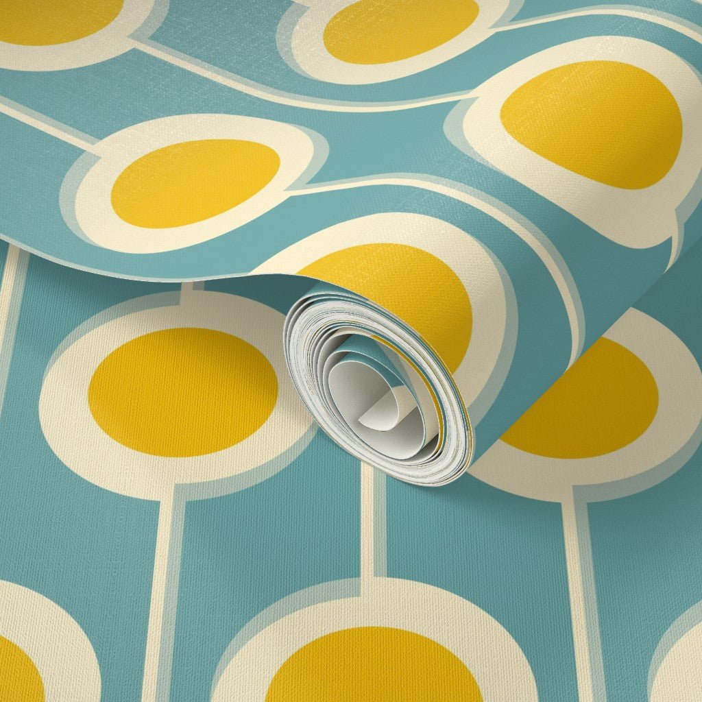 Modernist Floral Wallpaper in Five Bright Retro Colors