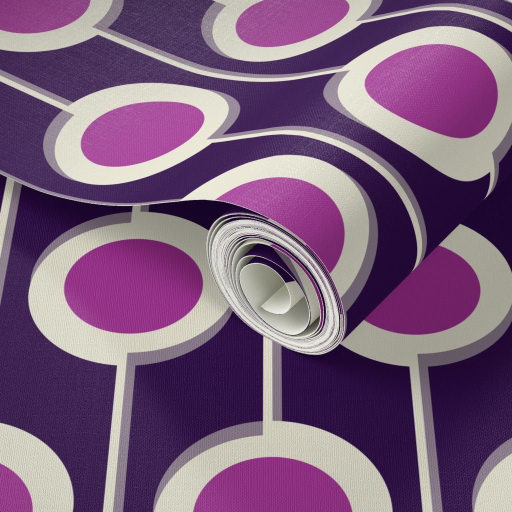 Modernist Floral Wallpaper in Five Bright Retro Colors