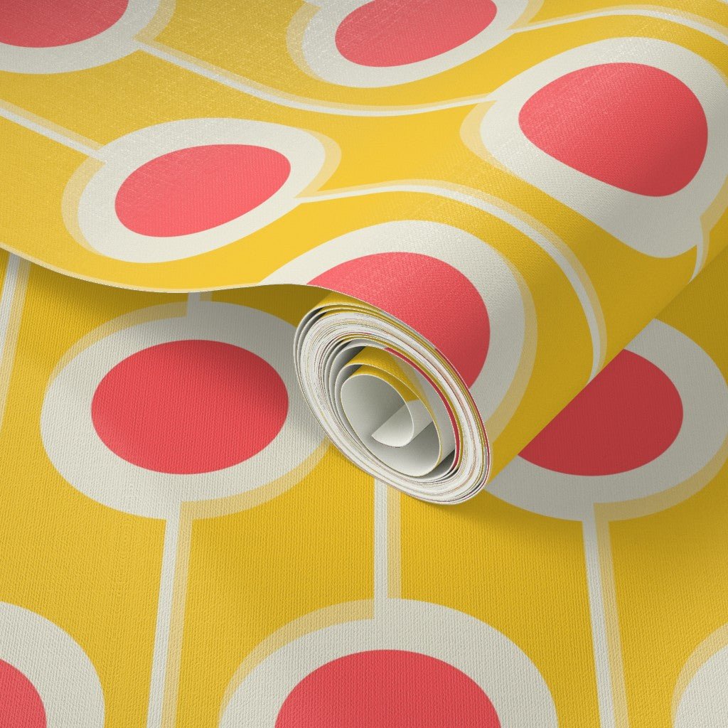 Modernist Floral Wallpaper in Five Bright Retro Colors