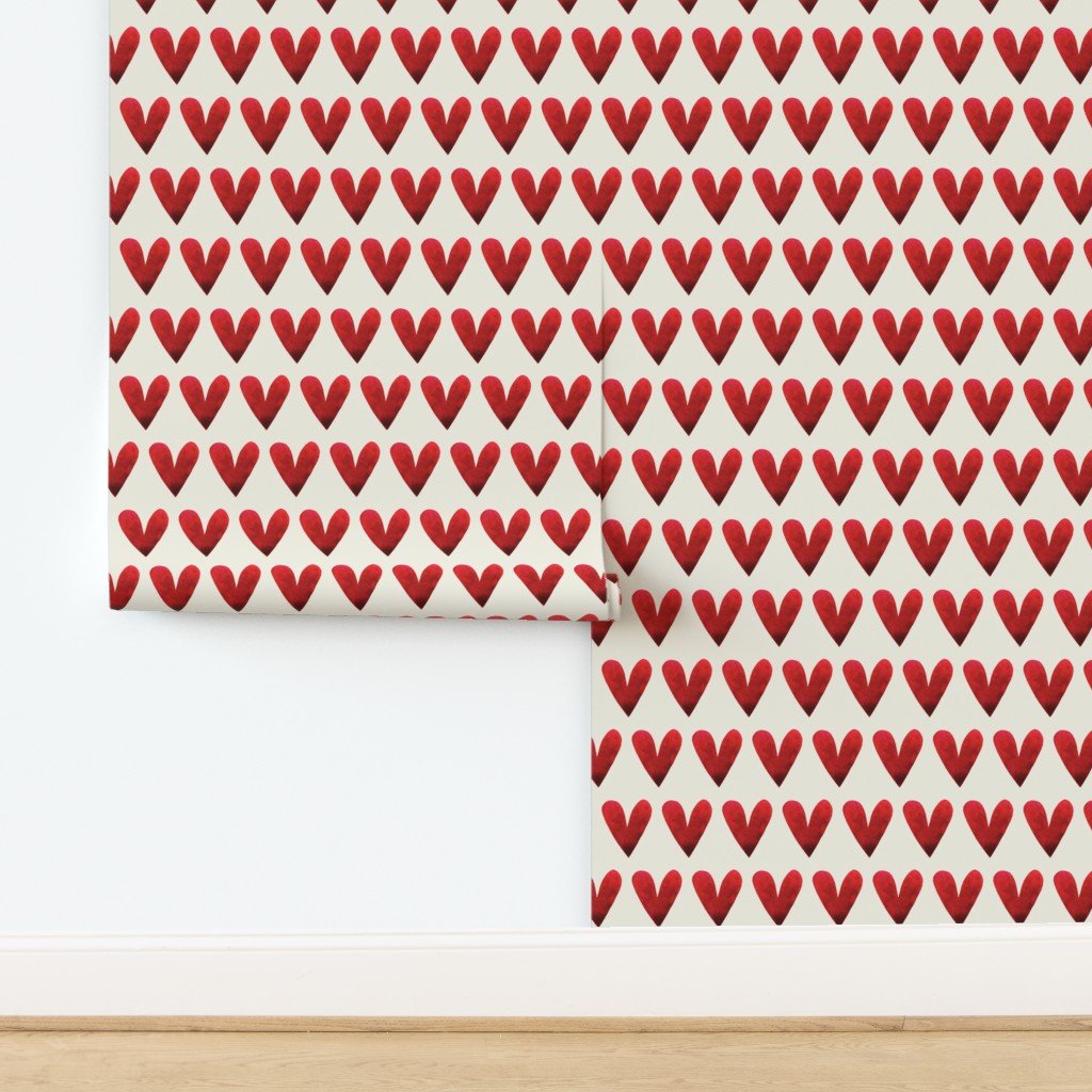 Be Still My Heart Modern Red and Cream Wallpaper