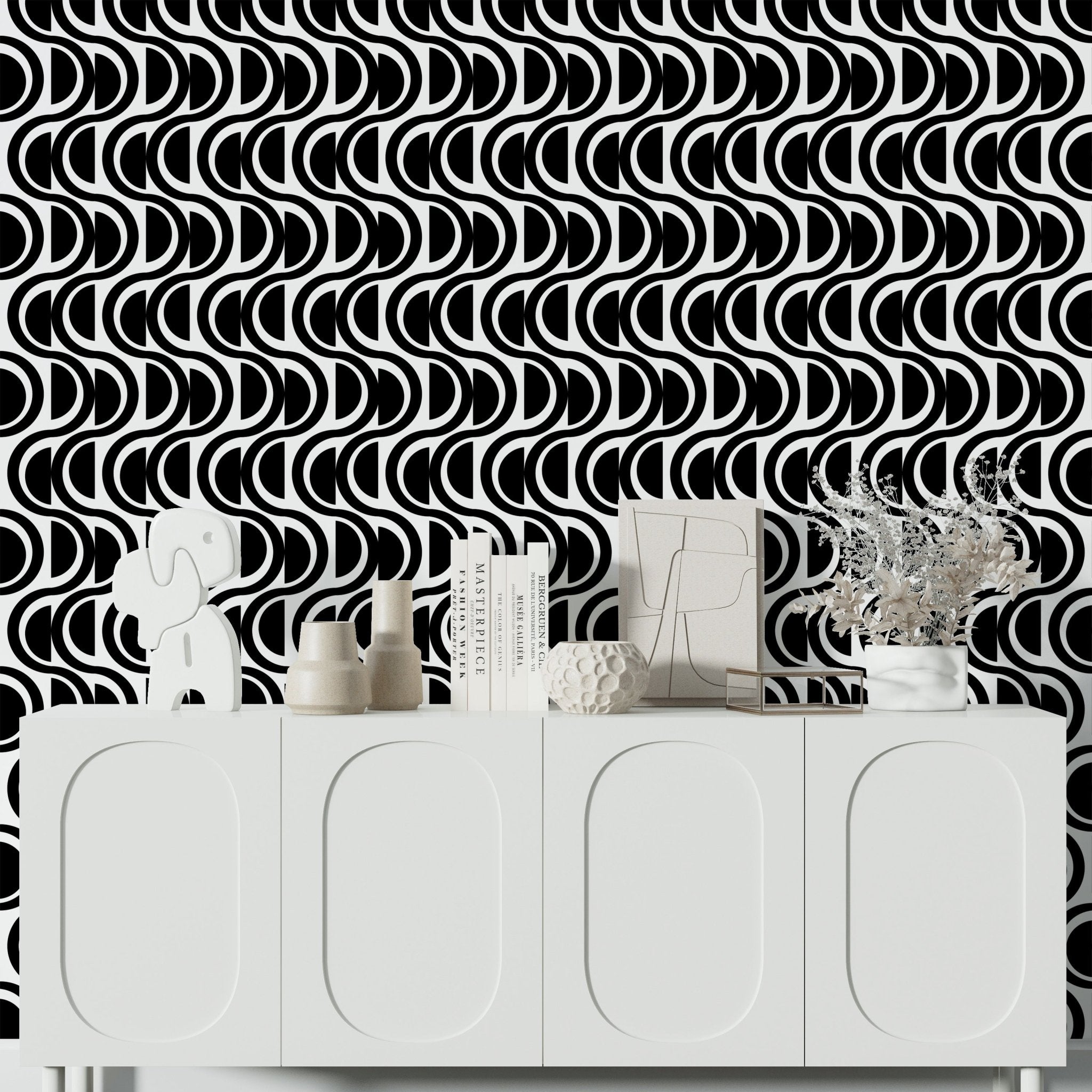 Waves Abstract Stripe Modern Wallpaper - Wallpaper | Victoria Bright Home - Colorful Modern Wallpaper For Your Home - - abstract,bedroom,black,black and white,blue,dining,Gray,green,kids,kitchen,modern,nursery,office,pink
