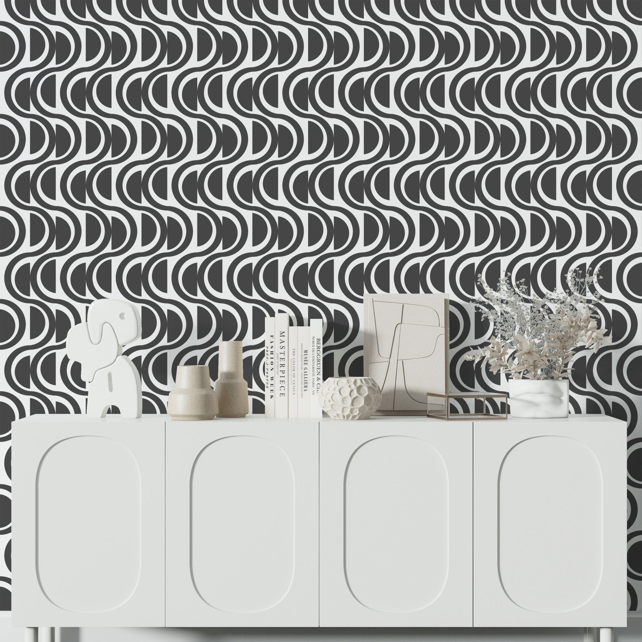Waves Abstract Stripe Modern Wallpaper - Wallpaper | Victoria Bright Home - Colorful Modern Wallpaper For Your Home - - abstract,bedroom,black,black and white,blue,dining,Gray,green,kids,kitchen,modern,nursery,office,pink