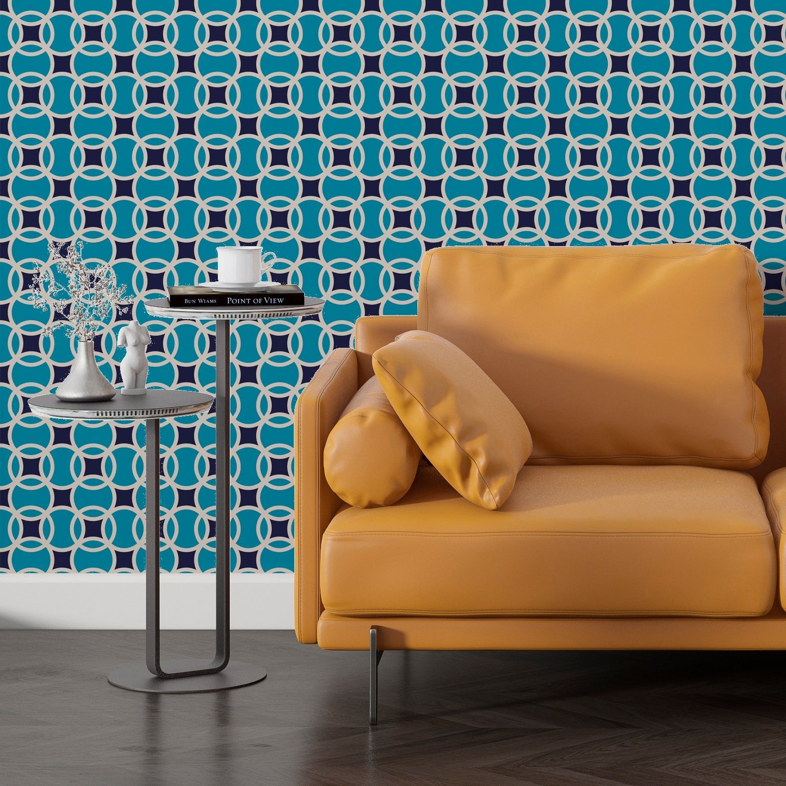 Aquarian Geometric Turquoise Wallpaper for Colorful Kitchens - Wallpaper | Victoria Bright Home - Colorful Modern Wallpaper For Your Home - - blue,dining,living,mid century,modern,office,retro,turquoise