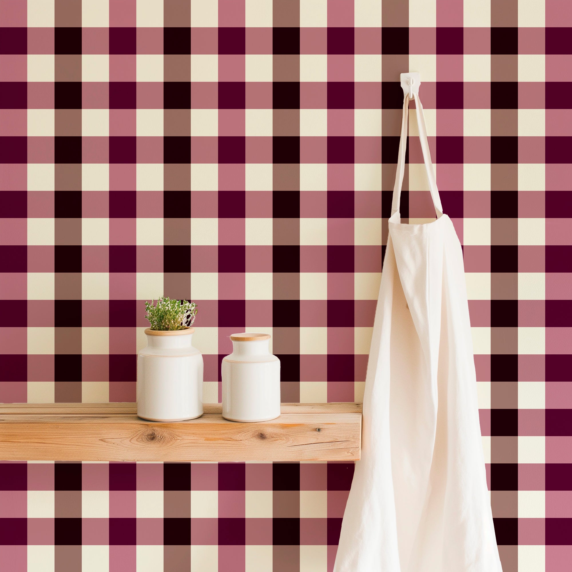 Country Plaid Wallpaper in Blue or Pink with Modern Flaire - Wallpaper | Victoria Bright Home - Colorful Modern Wallpaper For Your Home - - bedroom,blue,checkered,dining,kids,kitchen,modern,nursery,office,pink,plaid