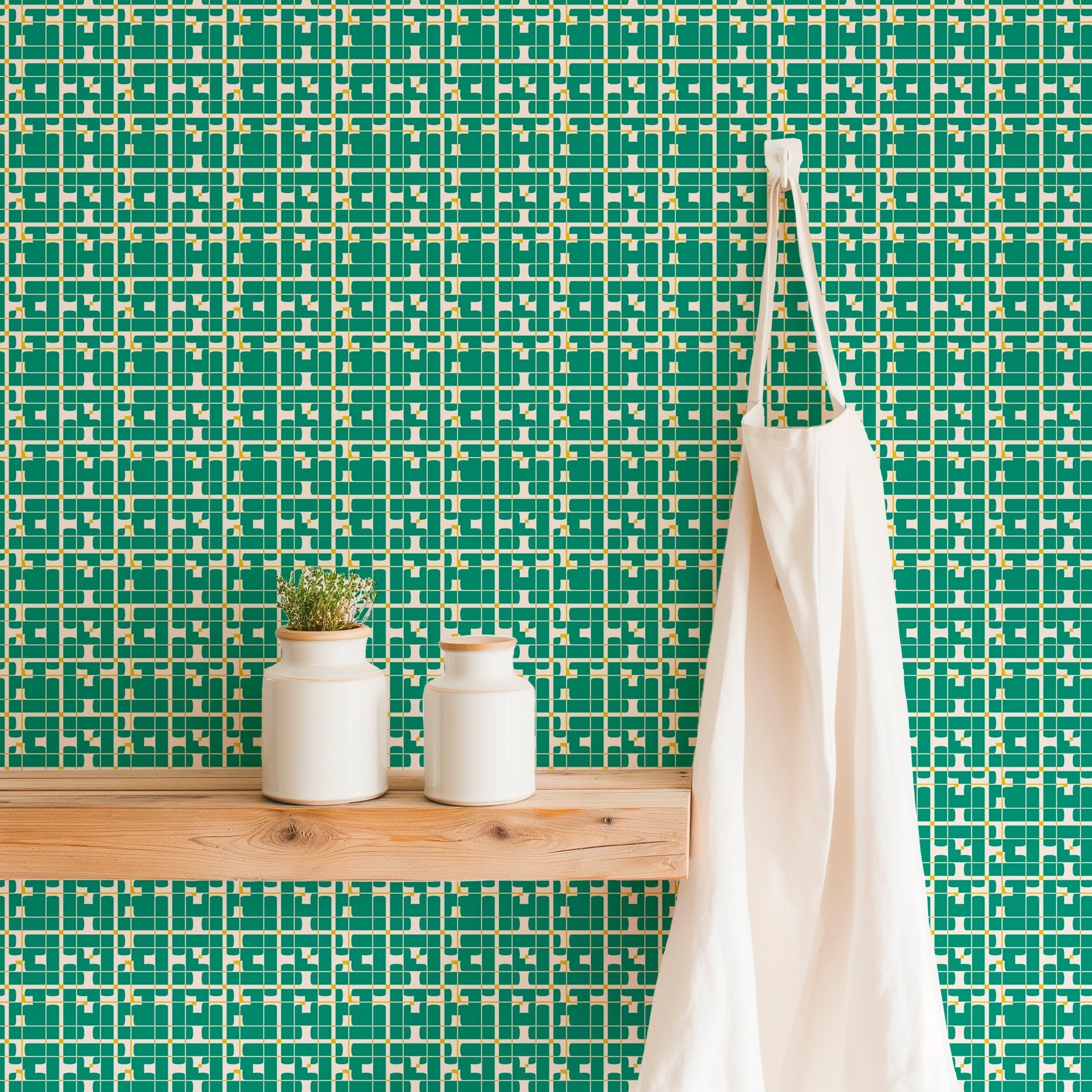 Element Abstract Mid Century Modern Wallpaper for a Retro Vibe - Wallpaper | Victoria Bright Home - Colorful Modern Wallpaper For Your Home - - abstract,blue,green,kitchen,mid century,modern,office,retro,sixties,yellow