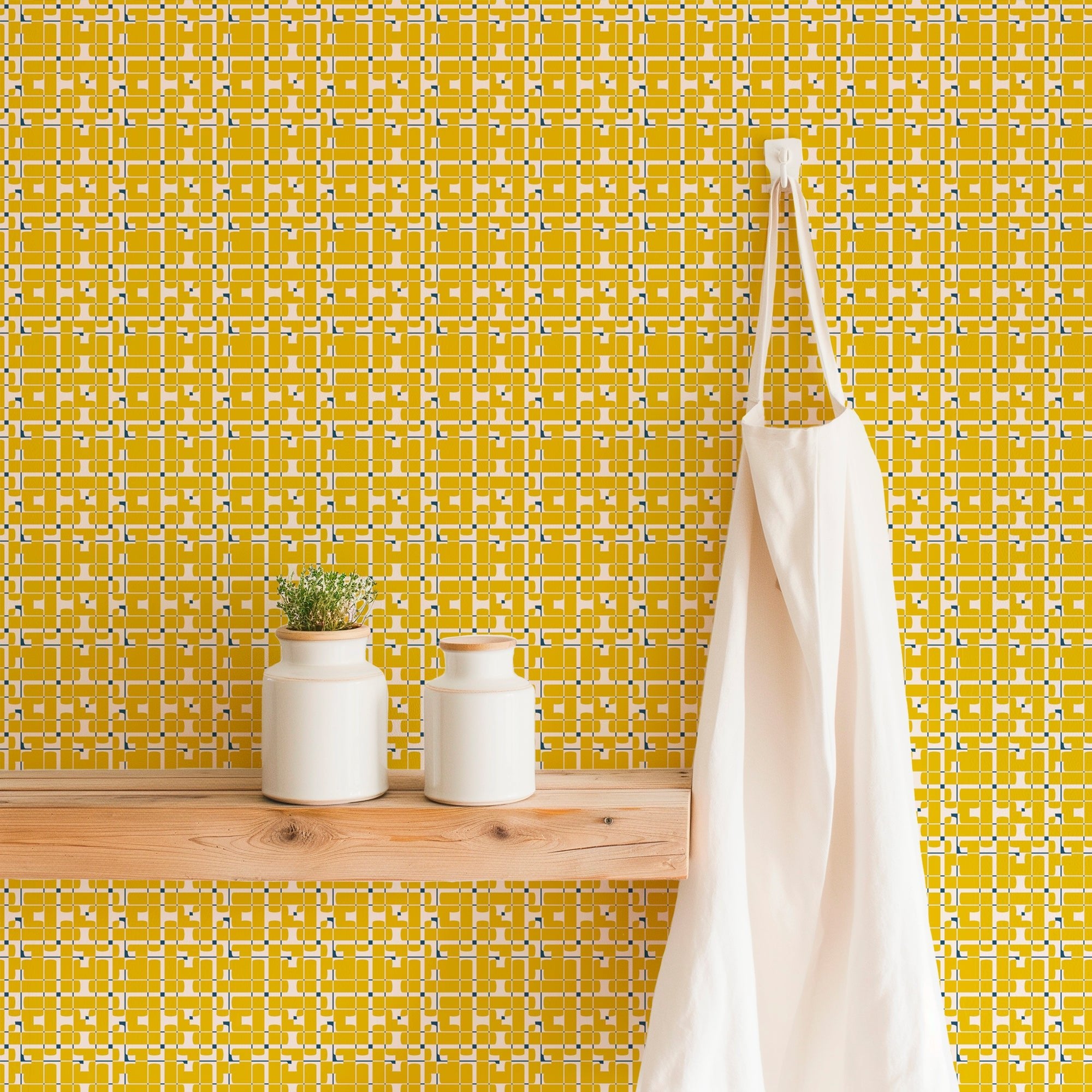 Element Abstract Mid Century Modern Wallpaper for a Retro Vibe - Wallpaper | Victoria Bright Home - Colorful Modern Wallpaper For Your Home - - abstract,blue,green,kitchen,mid century,modern,office,retro,sixties,yellow