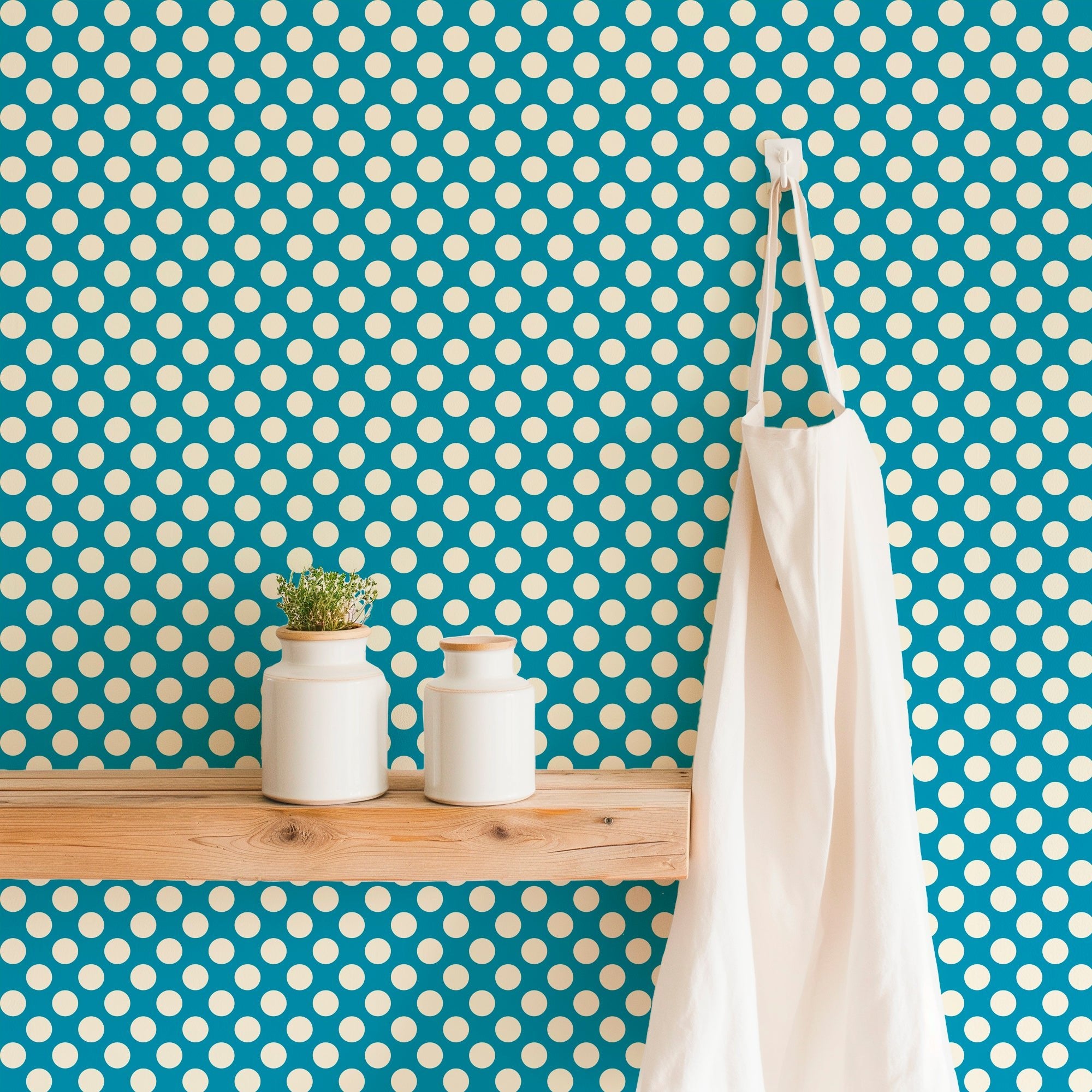 Modernist Mini Dot Wallpaper in Nostalgic Colors for Mid Century Modern Decor - Wallpaper | Victoria Bright Home - Colorful Modern Wallpaper For Your Home - - bedroom,blue,dining,dots,feminine,green,kids,kitchen,mid century,modern,nursery,office,red,retro,sixties,yellow