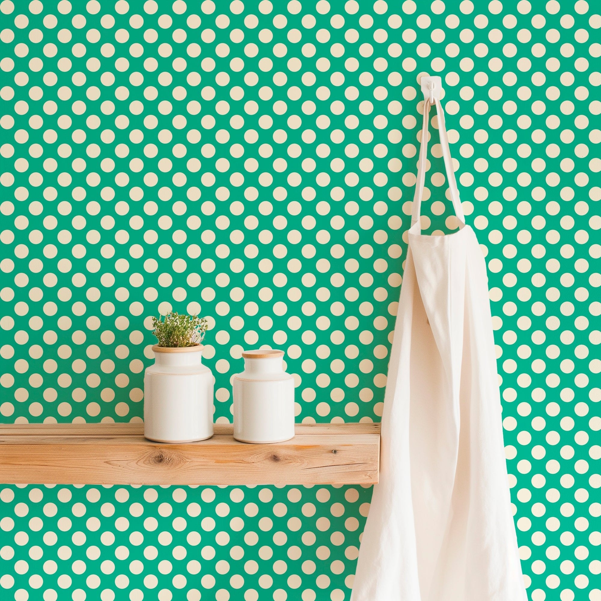 Modernist Mini Dot Wallpaper in Nostalgic Colors for Mid Century Modern Decor - Wallpaper | Victoria Bright Home - Colorful Modern Wallpaper For Your Home - - bedroom,blue,dining,dots,feminine,green,kids,kitchen,mid century,modern,nursery,office,red,retro,sixties,yellow
