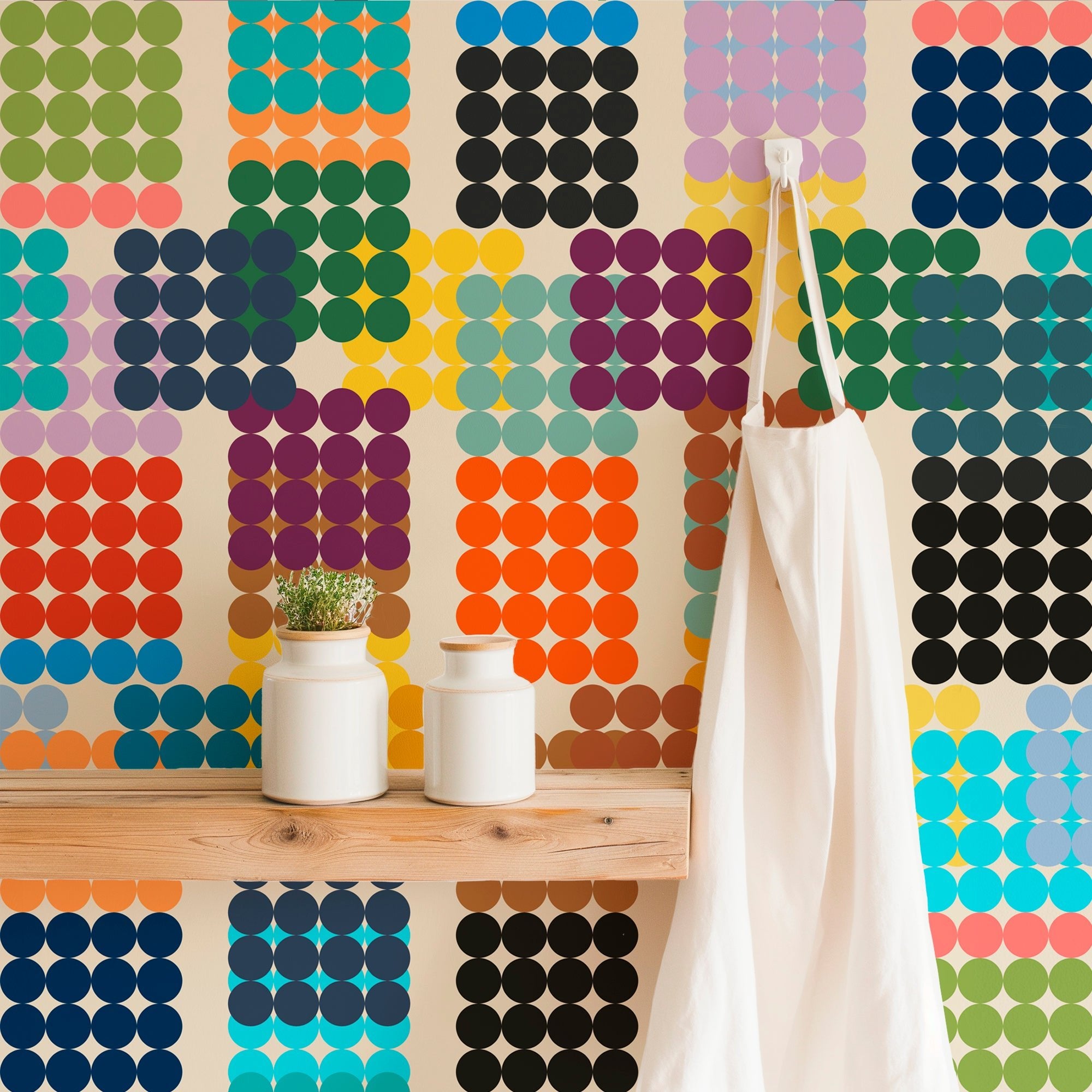 On the Dot Mid Century Modern Wallpaper - Wallpaper | Victoria Bright Home - Colorful Modern Wallpaper For Your Home - - dining,dots,kids,kitchen,mid century,modern,multicolor,retro,seventies,sixties