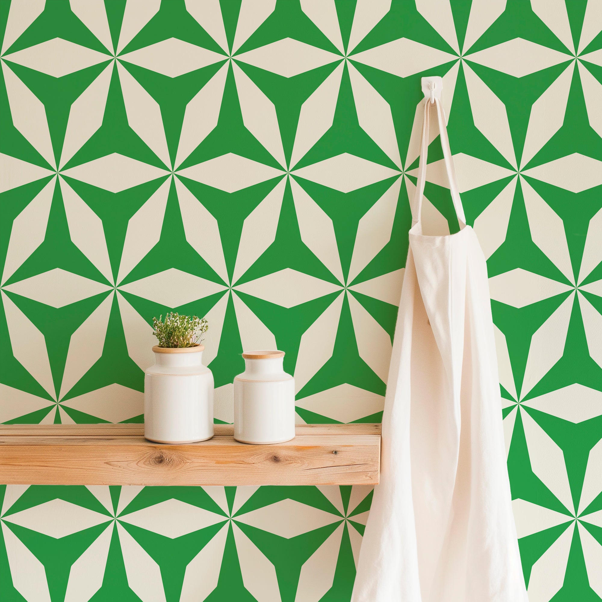 Moroccan Tile Modern Origami Wallpaper Peel and Stick Removeable or Non Pasted - Wallpaper | Victoria Bright Home - Colorful Modern Wallpaper For Your Home - - black,black and white,blue,dining,green,kitchen,living,modern,office,orange,traditional,yellow