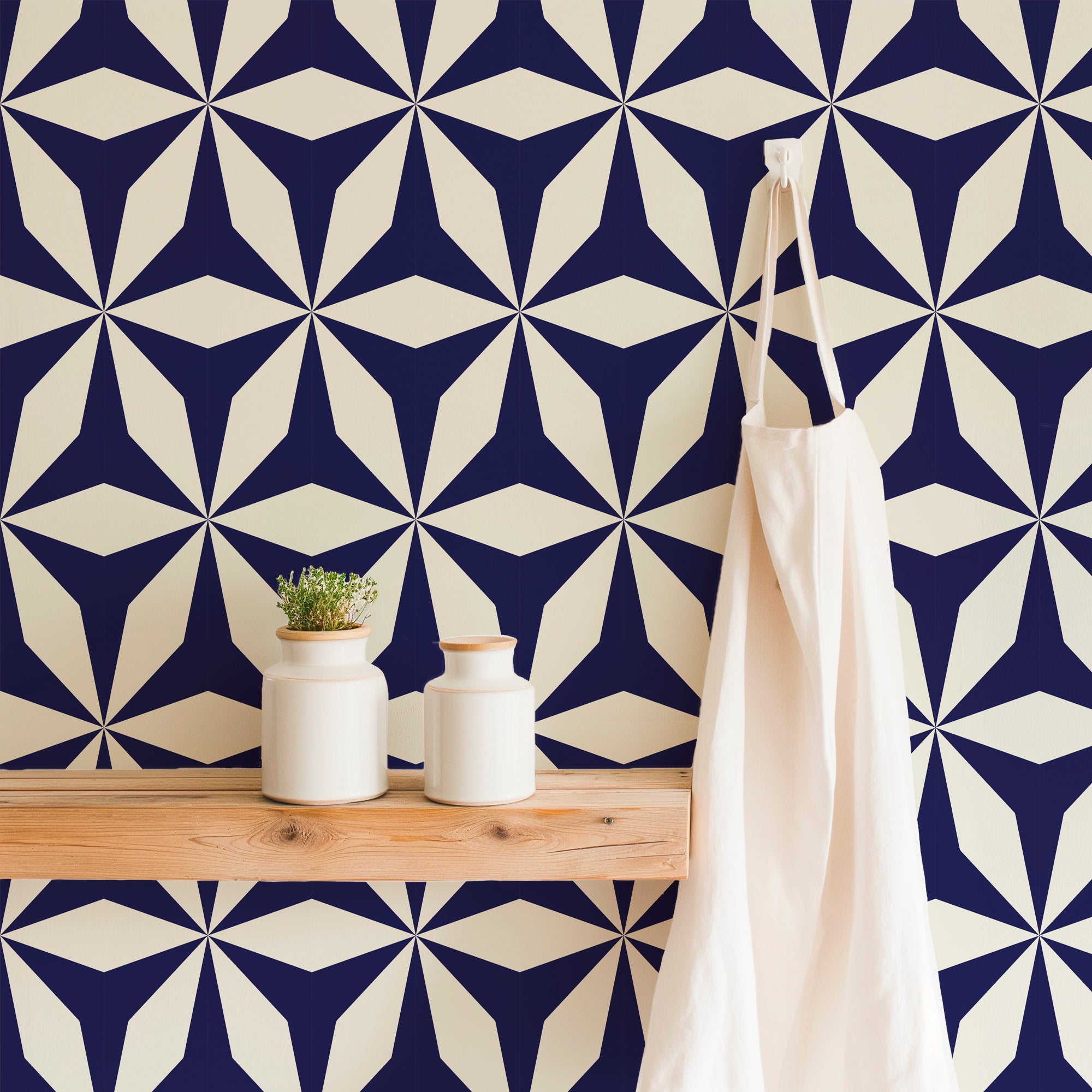 Moroccan Tile Modern Origami Wallpaper Peel and Stick Removeable or Non Pasted - Wallpaper | Victoria Bright Home - Colorful Modern Wallpaper For Your Home - - black,black and white,blue,dining,green,kitchen,living,modern,office,orange,traditional,yellow