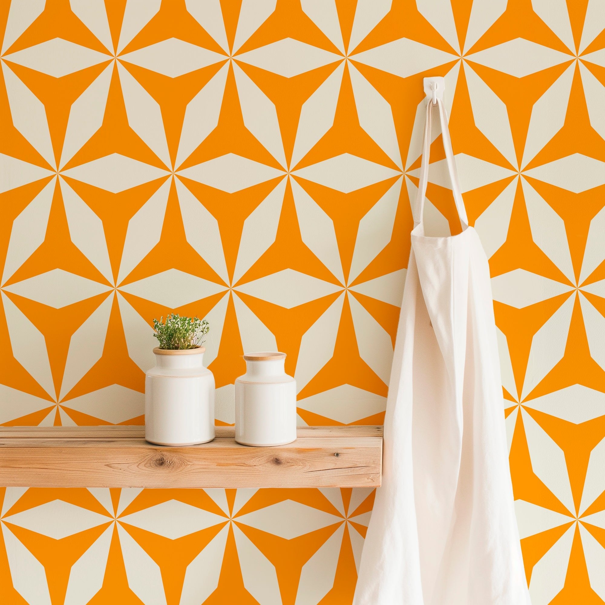 Moroccan Tile Modern Origami Wallpaper Peel and Stick Removeable or Non Pasted - Wallpaper | Victoria Bright Home - Colorful Modern Wallpaper For Your Home - - black,black and white,blue,dining,green,kitchen,living,modern,office,orange,traditional,yellow