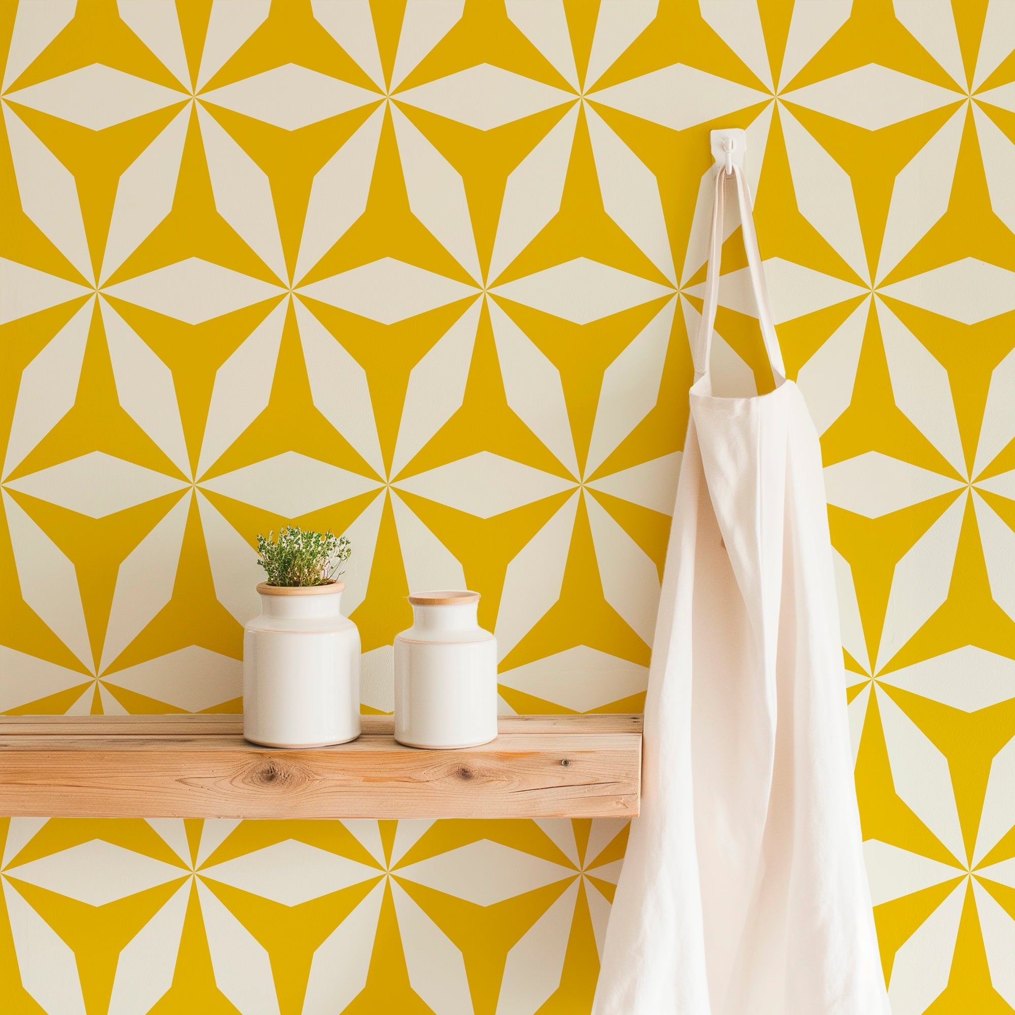 Moroccan Tile Modern Origami Wallpaper Peel and Stick Removeable or Non Pasted - Wallpaper | Victoria Bright Home - Colorful Modern Wallpaper For Your Home - - black,black and white,blue,dining,green,kitchen,living,modern,office,orange,traditional,yellow