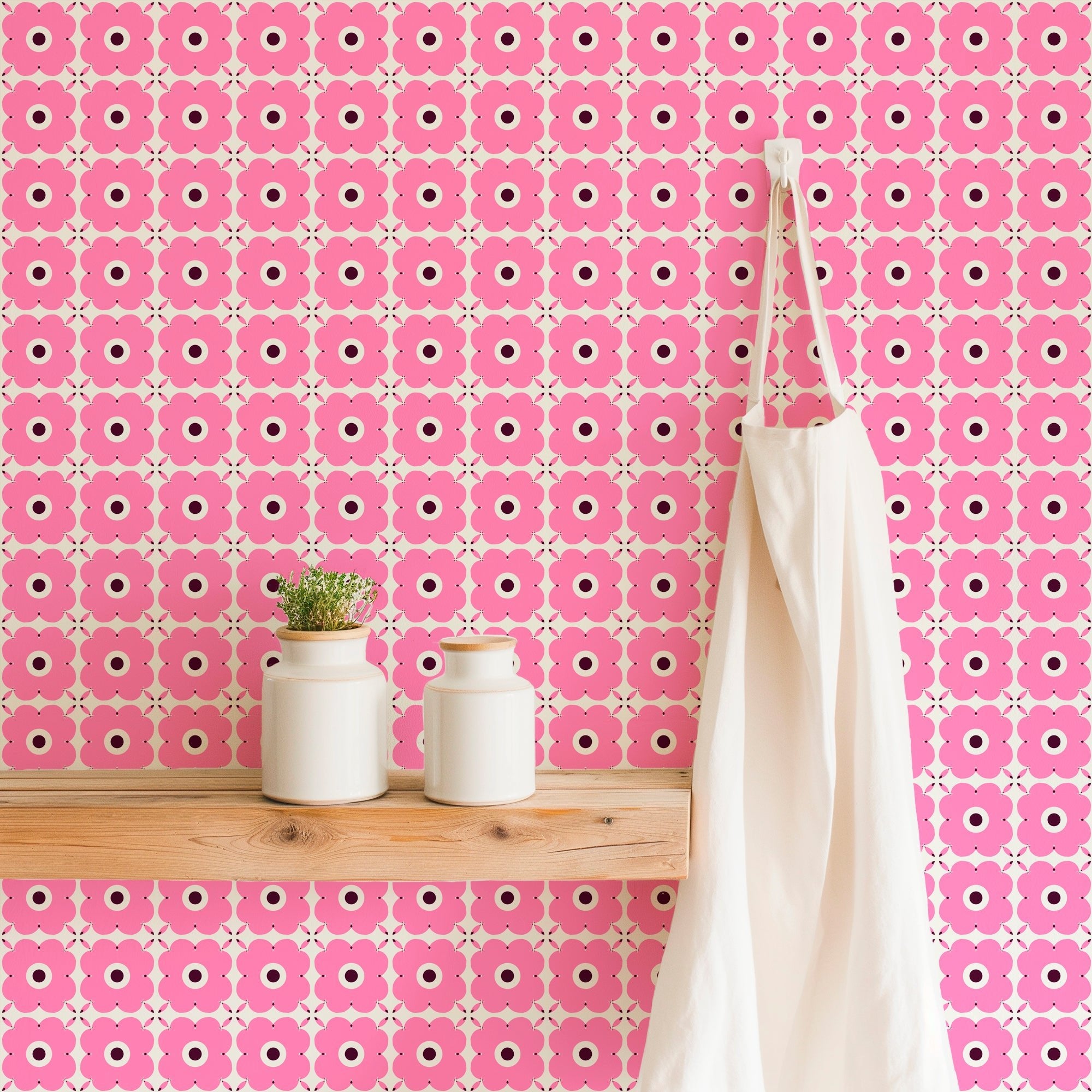 Pink Sweet Pea Geometric Floral Wallpaper for an Eclectic Bohemian Style - Wallpaper | Victoria Bright Home - Colorful Modern Wallpaper For Your Home - - floral,kids,kitchen,modern,nursery,office,pink