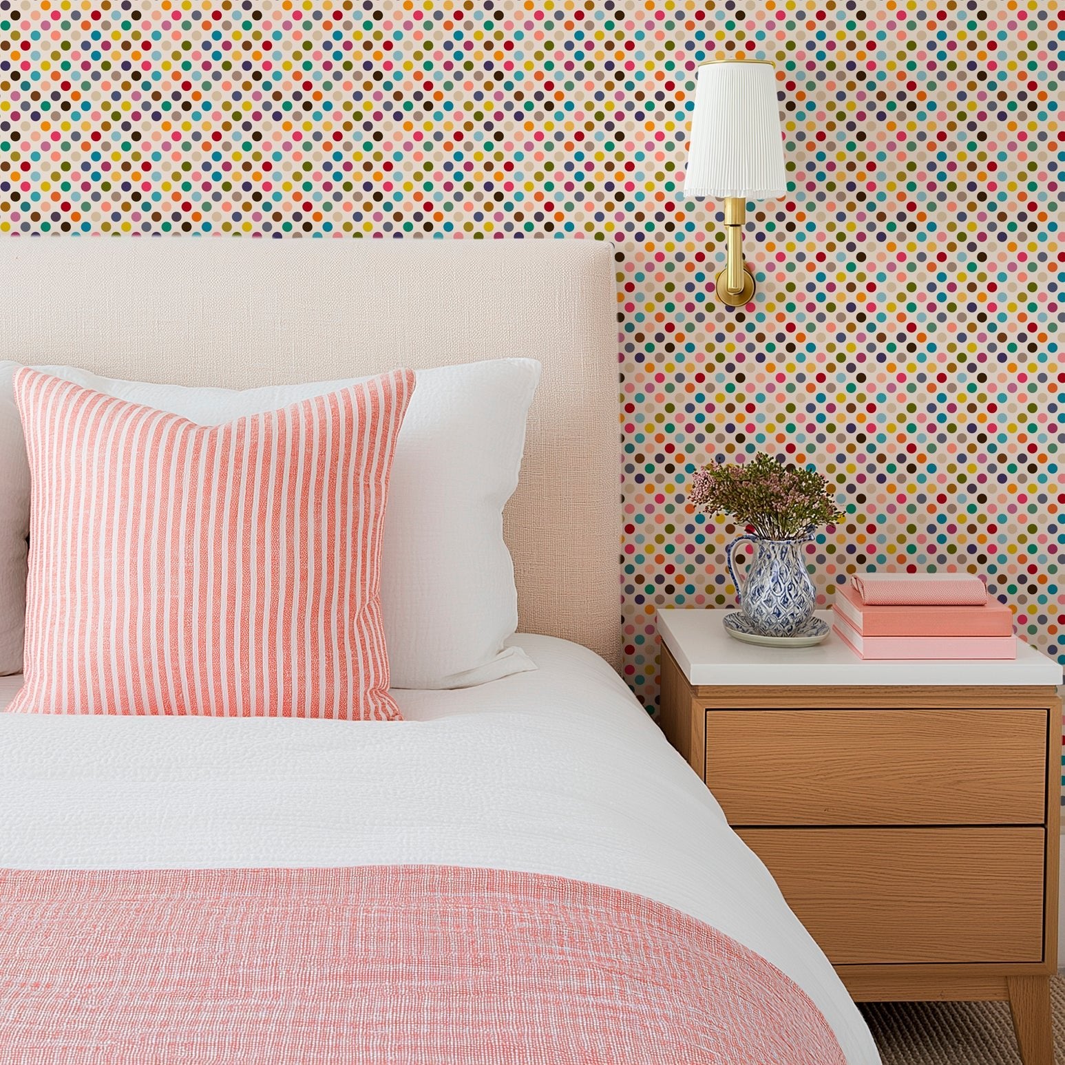 Mid Century Micro Dot Wallpaper with Fresh Retro Colors - Wallpaper | Victoria Bright Home - Colorful Modern Wallpaper For Your Home - - bedroom,dots,feminine,kids,kitchen,mid century,modern,multicolor,nursery,office,retro,vintage