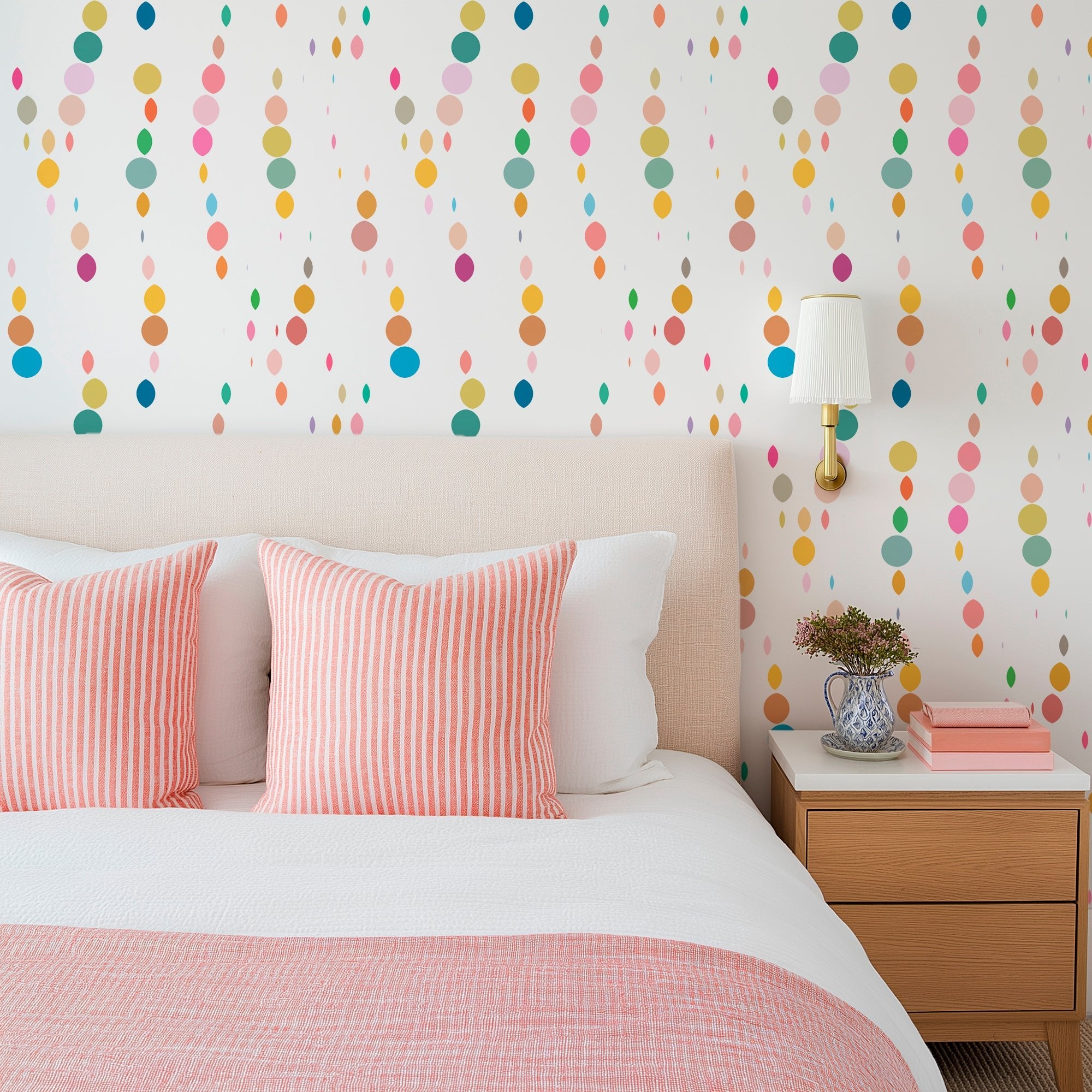 Charming Kids Confetti Raindrops Wallpaper for a Nursery or Bedroom - Wallpaper | Victoria Bright Home - Colorful Modern Wallpaper For Your Home - - abstract,bedroom,kids,modern,multicolor,nursery,stripes