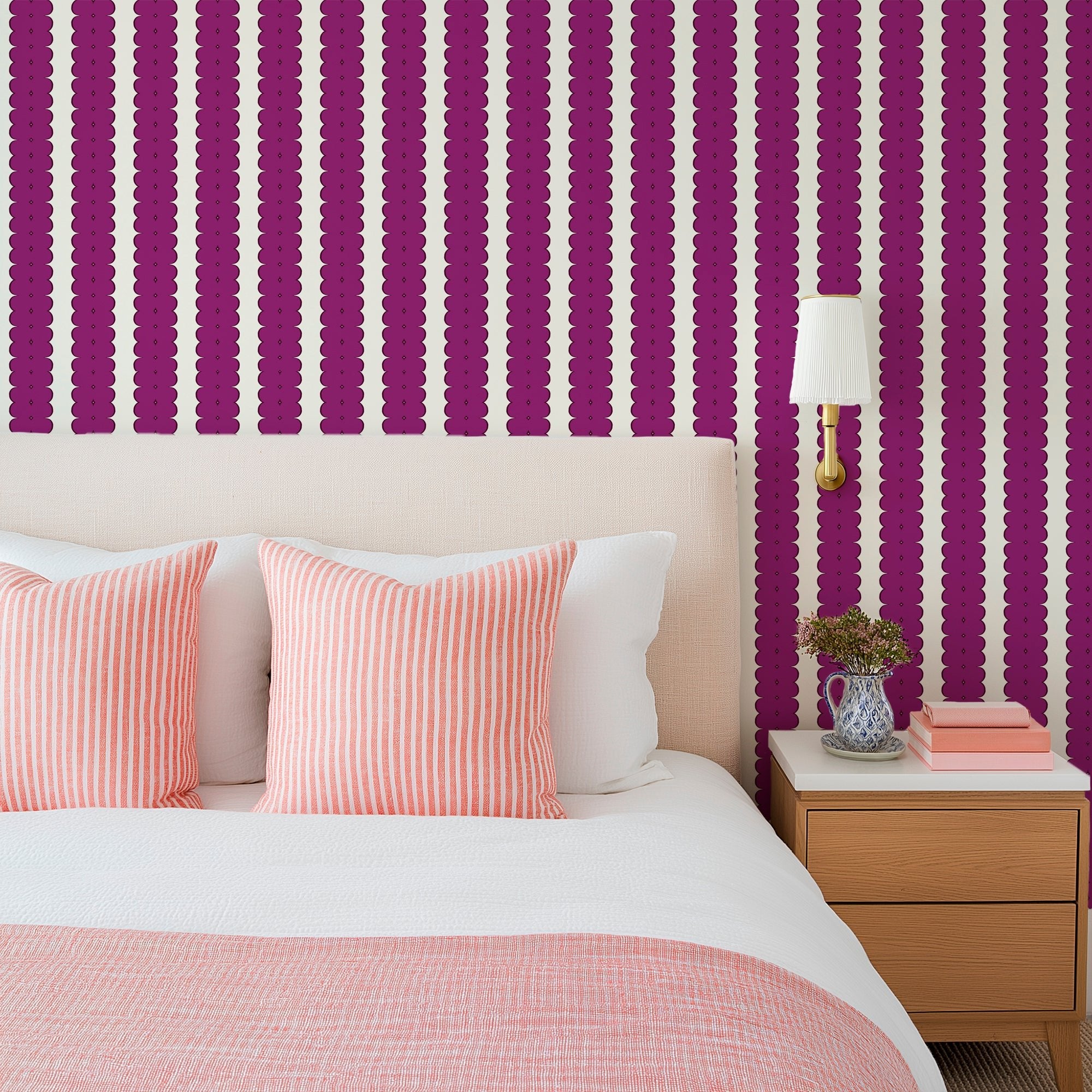 Feminine Ribbon Stripe Wallpaper for Bohemian Decor - Wallpaper | Victoria Bright Home - Colorful Modern Wallpaper For Your Home - - bedroom,feminine,kids,kitchen,modern,nursery,office,pink,victorian,vintage,yellow