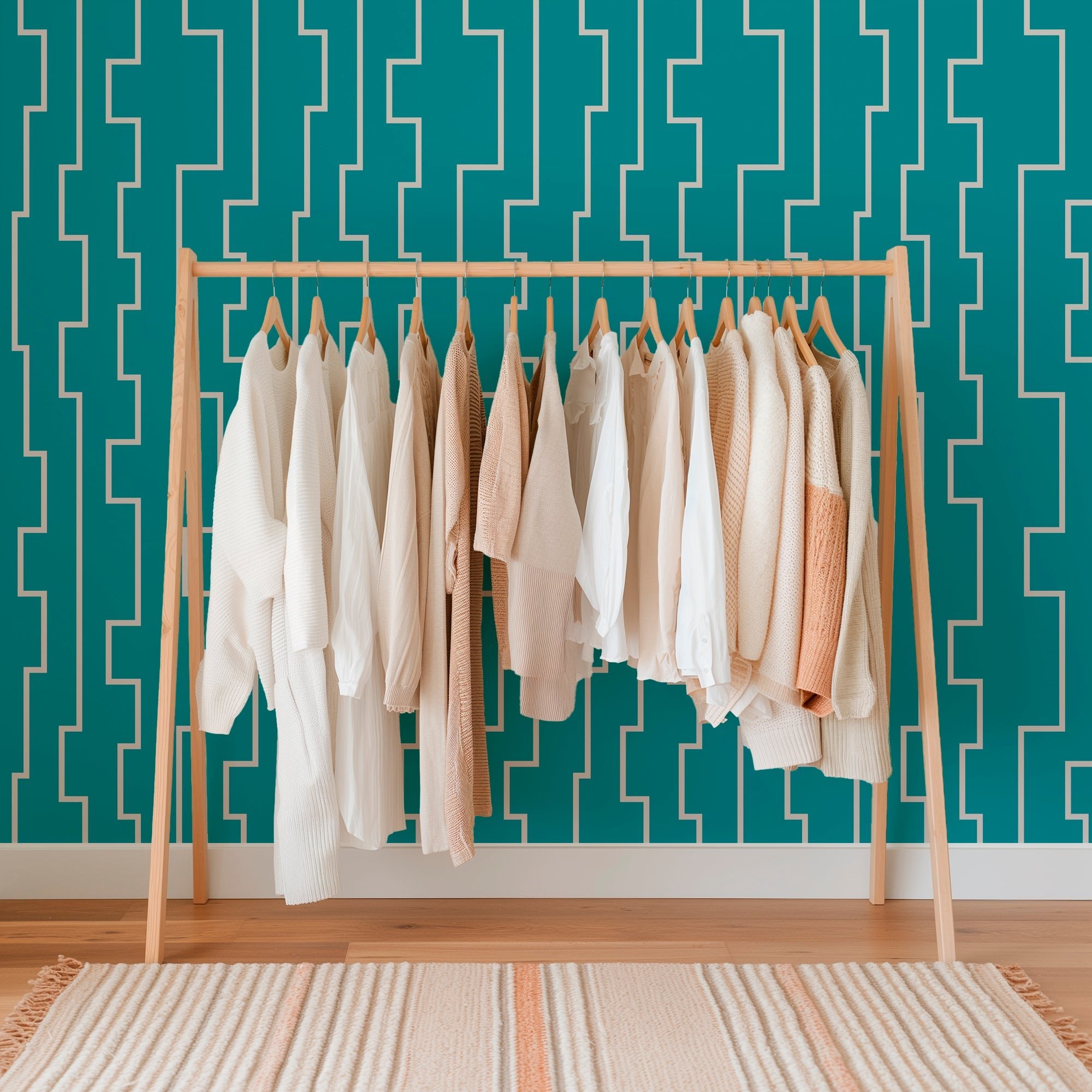 Farmhouse Modern Abstract Stripe Wallpaper in Fresh Colors - Wallpaper | Victoria Bright Home - Colorful Modern Wallpaper For Your Home - - abstract,bedroom,blue,dining,Gray,green,living,modern,office,stripes,turquoise