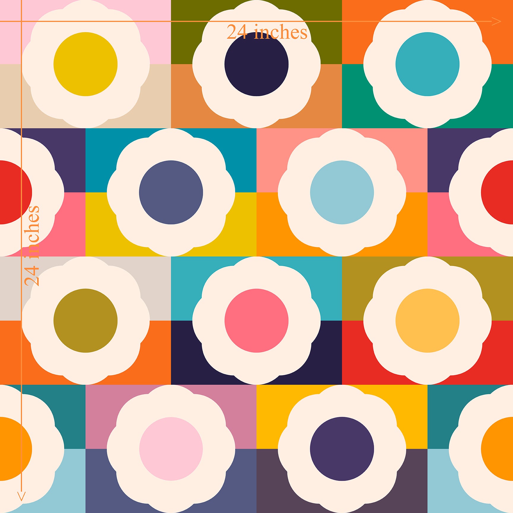 Flower Power Retro Sixties Colorful Modern Wallpaper - Wallpaper | Victoria Bright Home - Colorful Modern Wallpaper For Your Home - - bedroom,feminine,floral,kids,mid century,modern,multicolor,nursery,office,retro,seventies,sixties