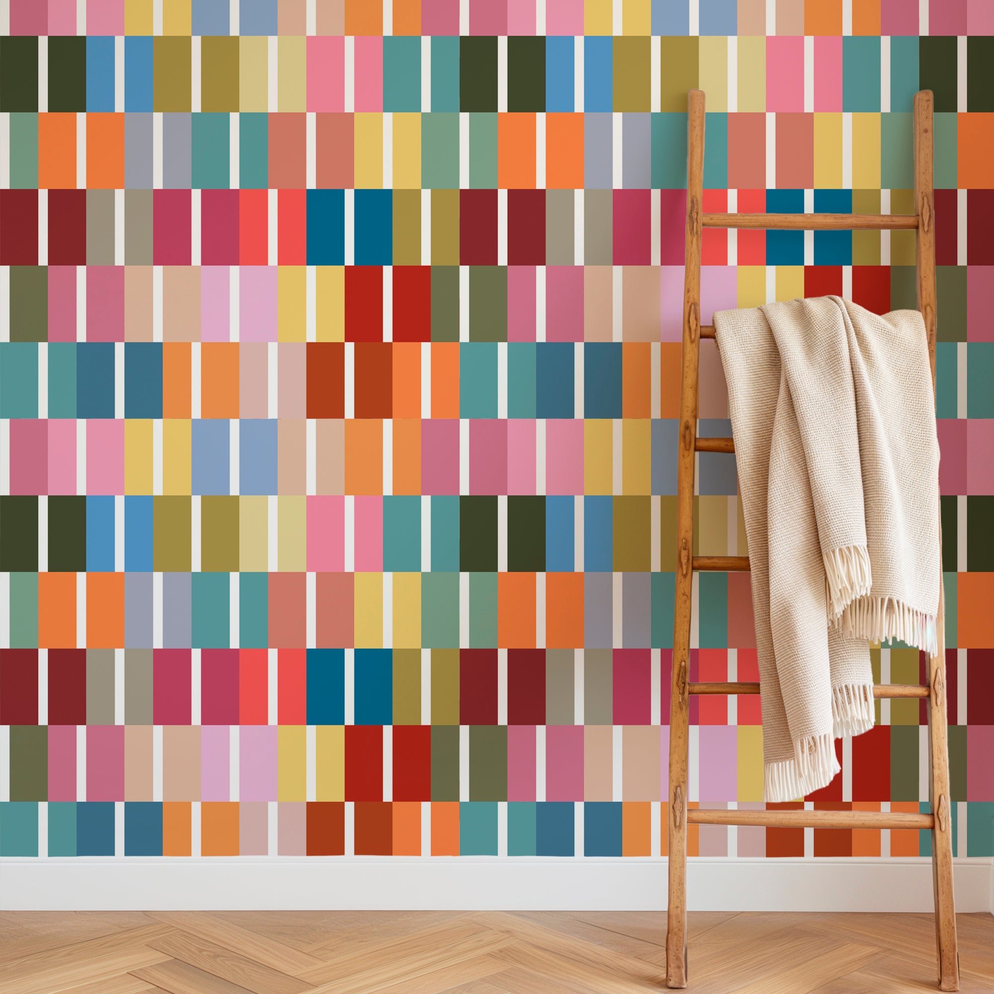 Jujubee Colorful Geometric Wallpaper for Modern Office or Playroom - Wallpaper | Victoria Bright Home - Colorful Modern Wallpaper For Your Home - - checkered,kids,modern,multicolor,nursery,office,retro,stripes