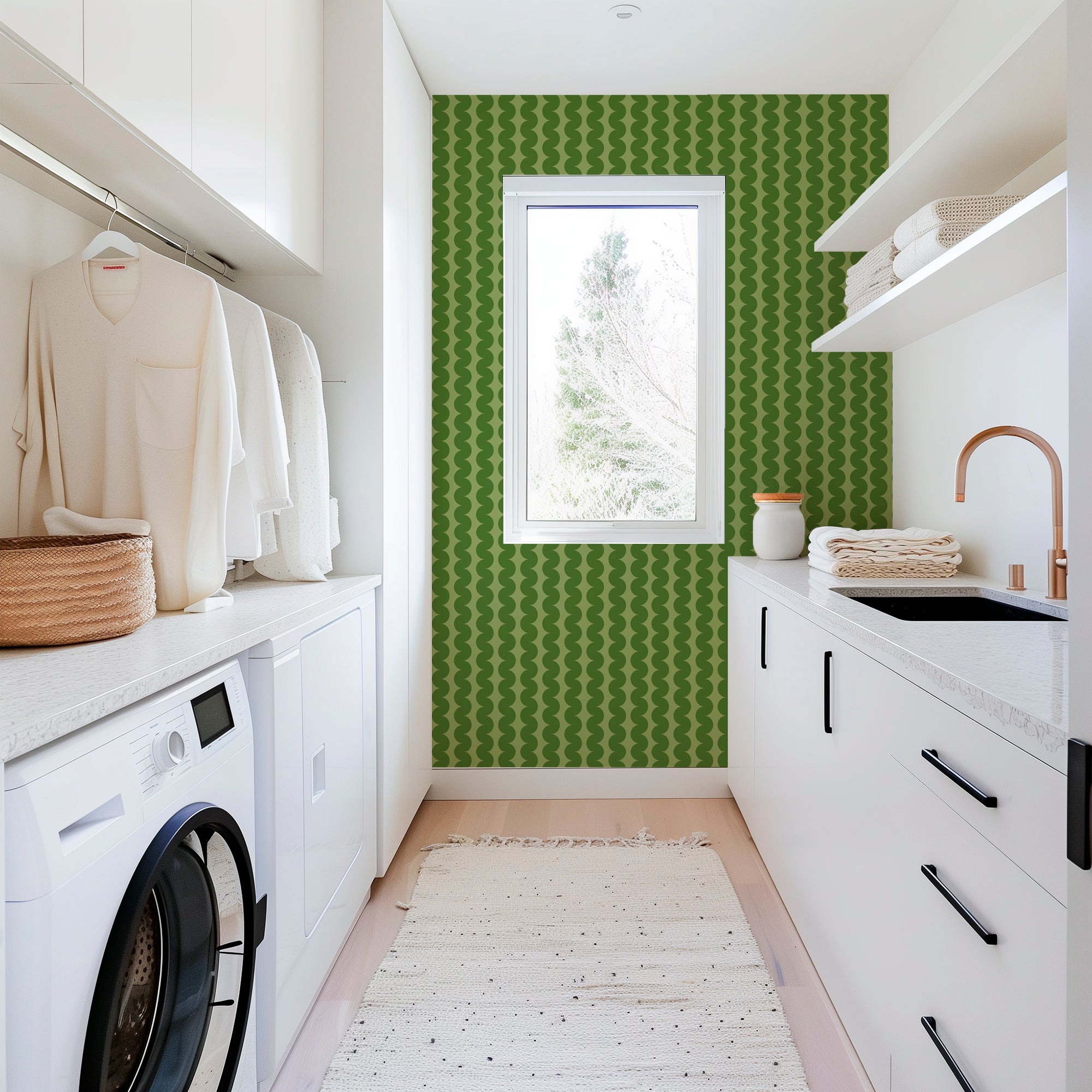 RicRac Ribbon Stripe Nostalgic Wallpaper for Sixties Flaire - Wallpaper | Victoria Bright Home - Colorful Modern Wallpaper For Your Home - - bedroom,feminine,kids,modern,nursery,pink,retro,seventies,sixties,stripes,vintage,zig zag