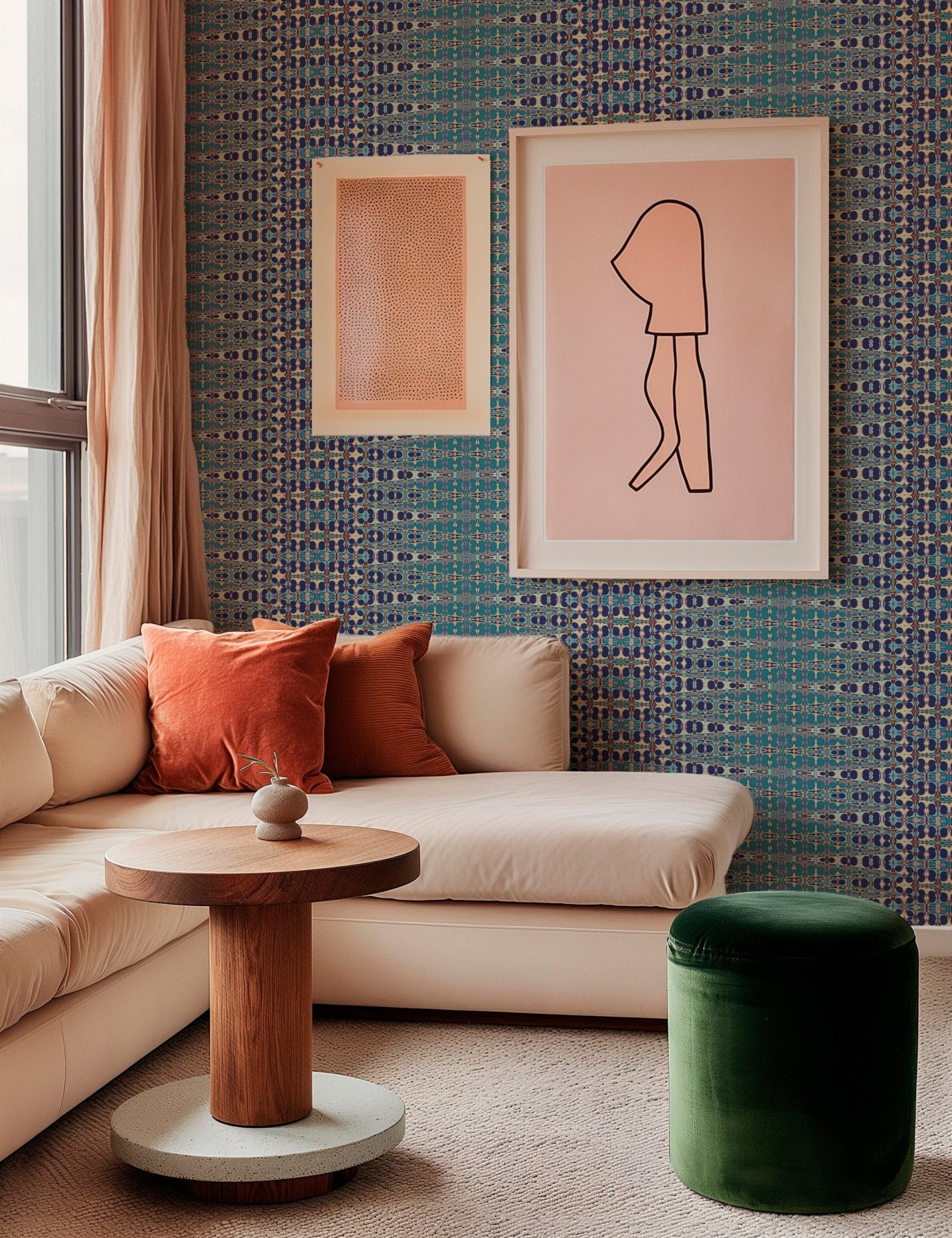 Vintage Sari Inspired Blue Wallpaper for Bohemian Style - Wallpaper | Victoria Bright Home - Colorful Modern Wallpaper For Your Home - - abstract,bedroom,blue,dining,kitchen,living,nursery,traditional,vintage