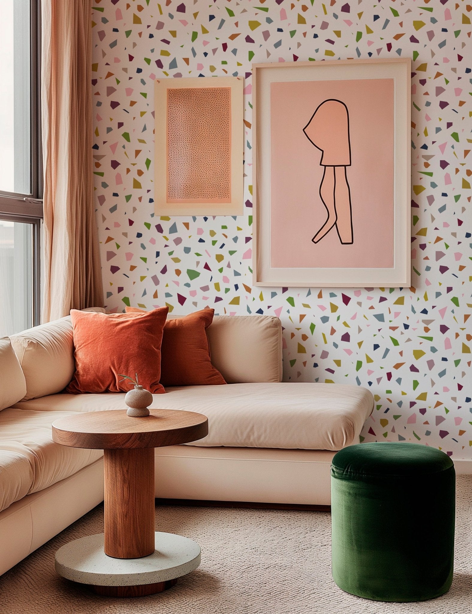 Terrazzo Italian Modern Wallpaper for Mid Century Design - Wallpaper | Victoria Bright Home - Colorful Modern Wallpaper For Your Home - - abstract,brown,gold,green,living,mid century,modern,multicolor,pink,vintage