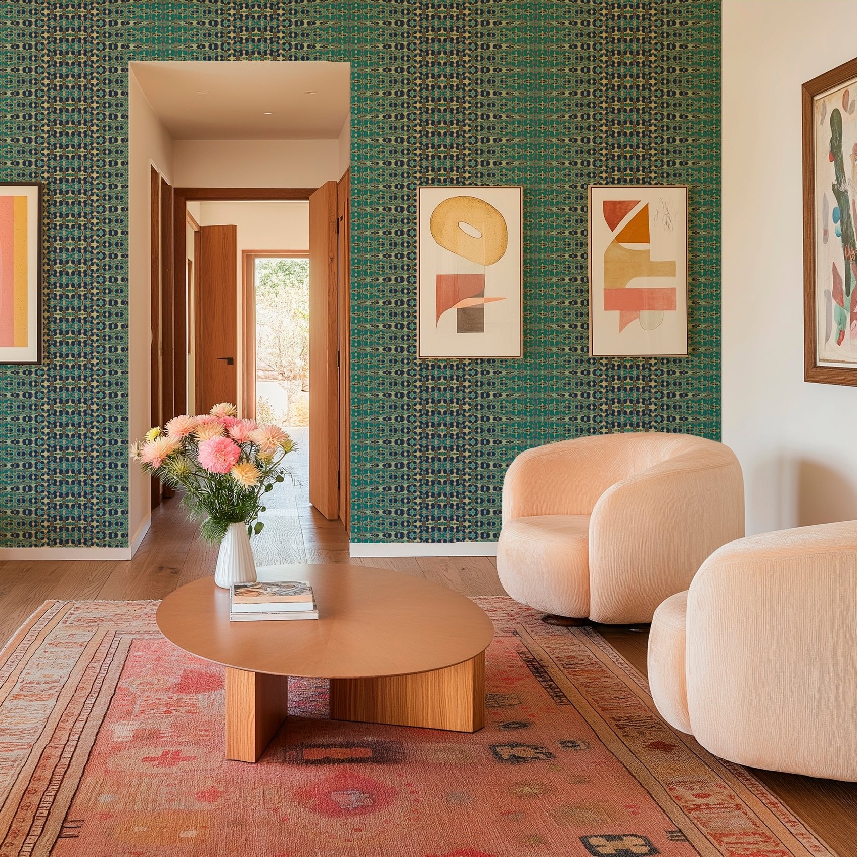 Vintage Sari Inspired Blue Wallpaper for Bohemian Style - Wallpaper | Victoria Bright Home - Colorful Modern Wallpaper For Your Home - - abstract,bedroom,blue,dining,kitchen,living,nursery,traditional,vintage