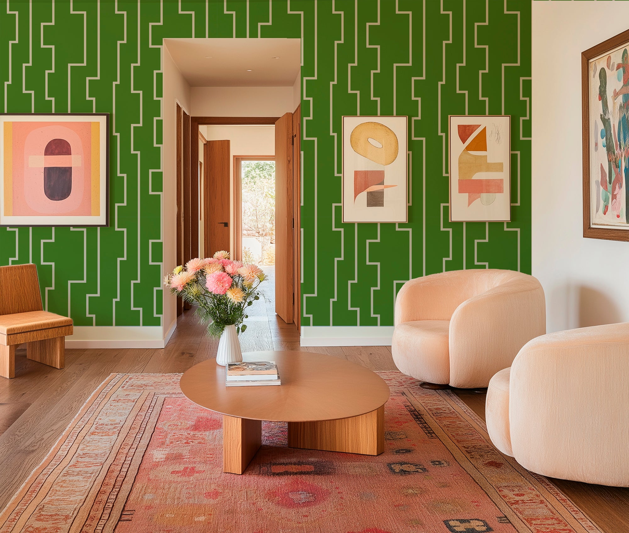 Farmhouse Modern Abstract Stripe Wallpaper in Fresh Colors - Wallpaper | Victoria Bright Home - Colorful Modern Wallpaper For Your Home - - abstract,bedroom,blue,dining,Gray,green,living,modern,office,stripes,turquoise