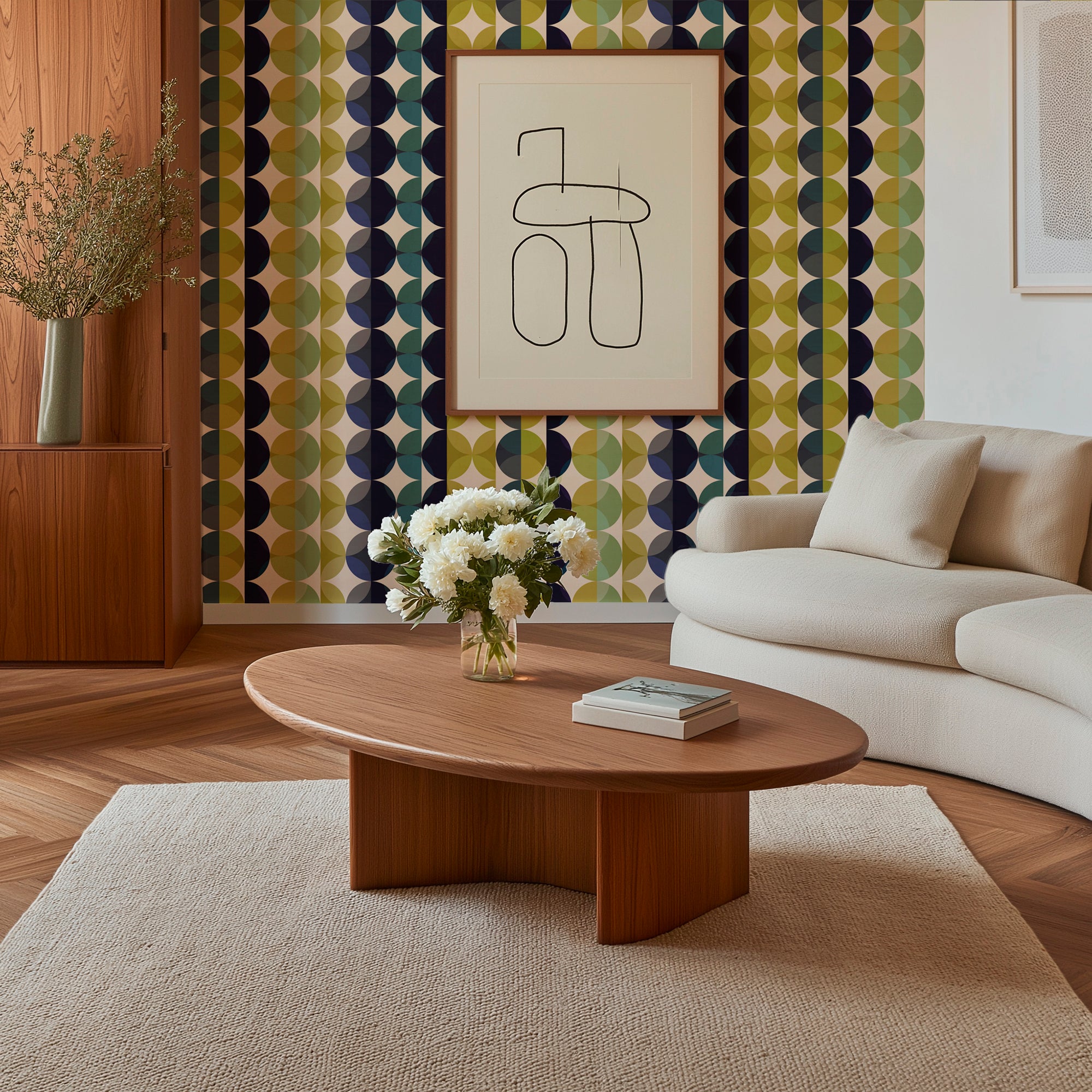 Mid Century Modern Earthy Gemstone Jade Wallpaper - Wallpaper | Victoria Bright Home - Colorful Modern Wallpaper For Your Home - - bedroom,blue,dining,dots,gold,green,kitchen,living,mid century,multicolor,retro,vintage