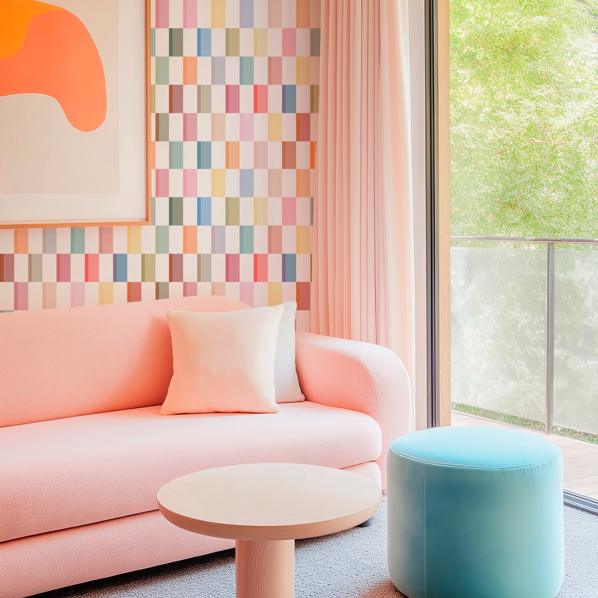 Oh Baby Pastel Geometric Wallpaper for a Sweet and Soft Nursery or Bedroom - Wallpaper | Victoria Bright Home - Colorful Modern Wallpaper For Your Home - - bedroom,checkered,feminine,kids,modern,multicolor,nursery,pink