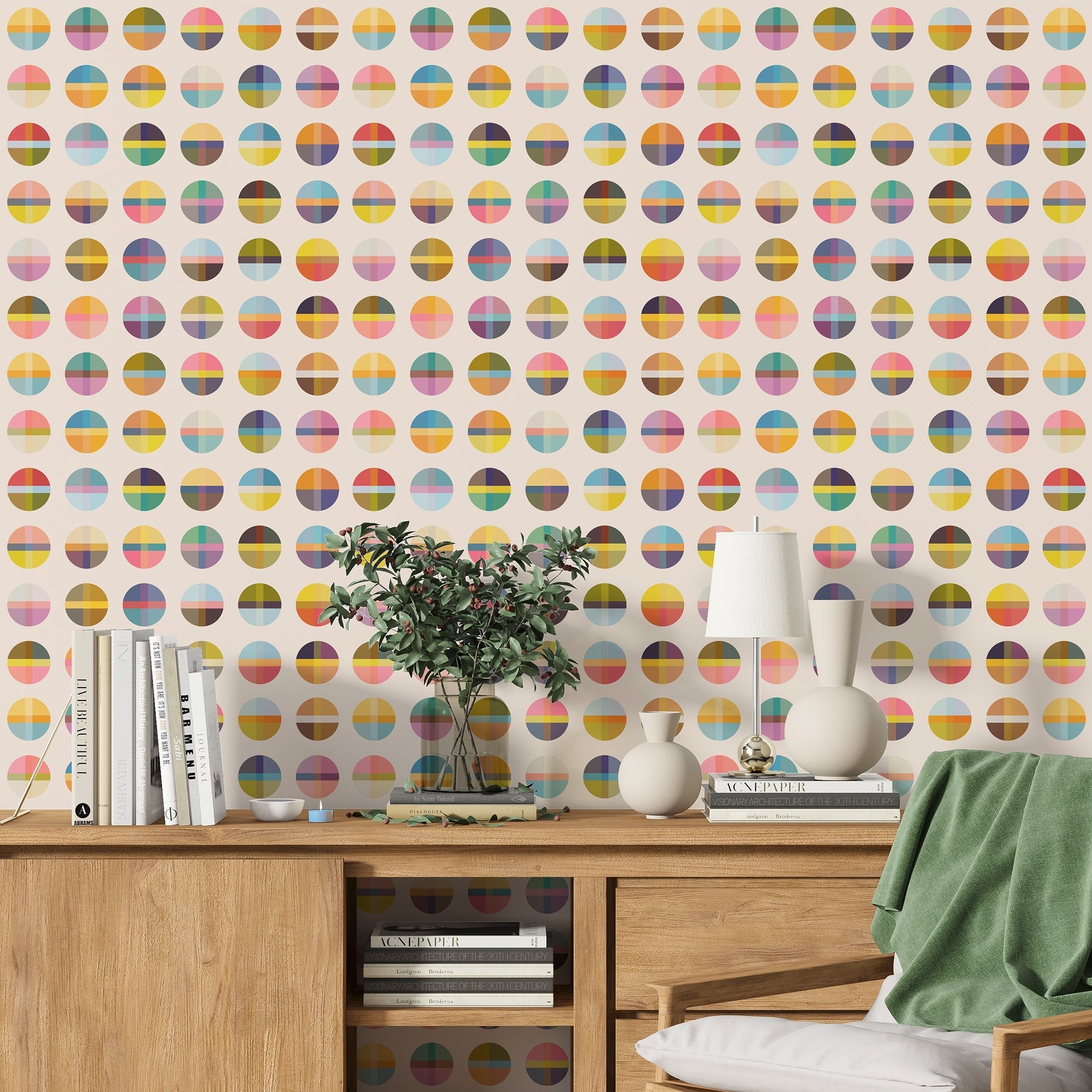 Retro Style Madras Plaid Wallpaper Boho Chic and Colorful - Wallpaper | Victoria Bright Home - Colorful Modern Wallpaper For Your Home - - bedroom,cream,dots,feminine,kids,living,modern,multicolor,nursery,plaid,retro