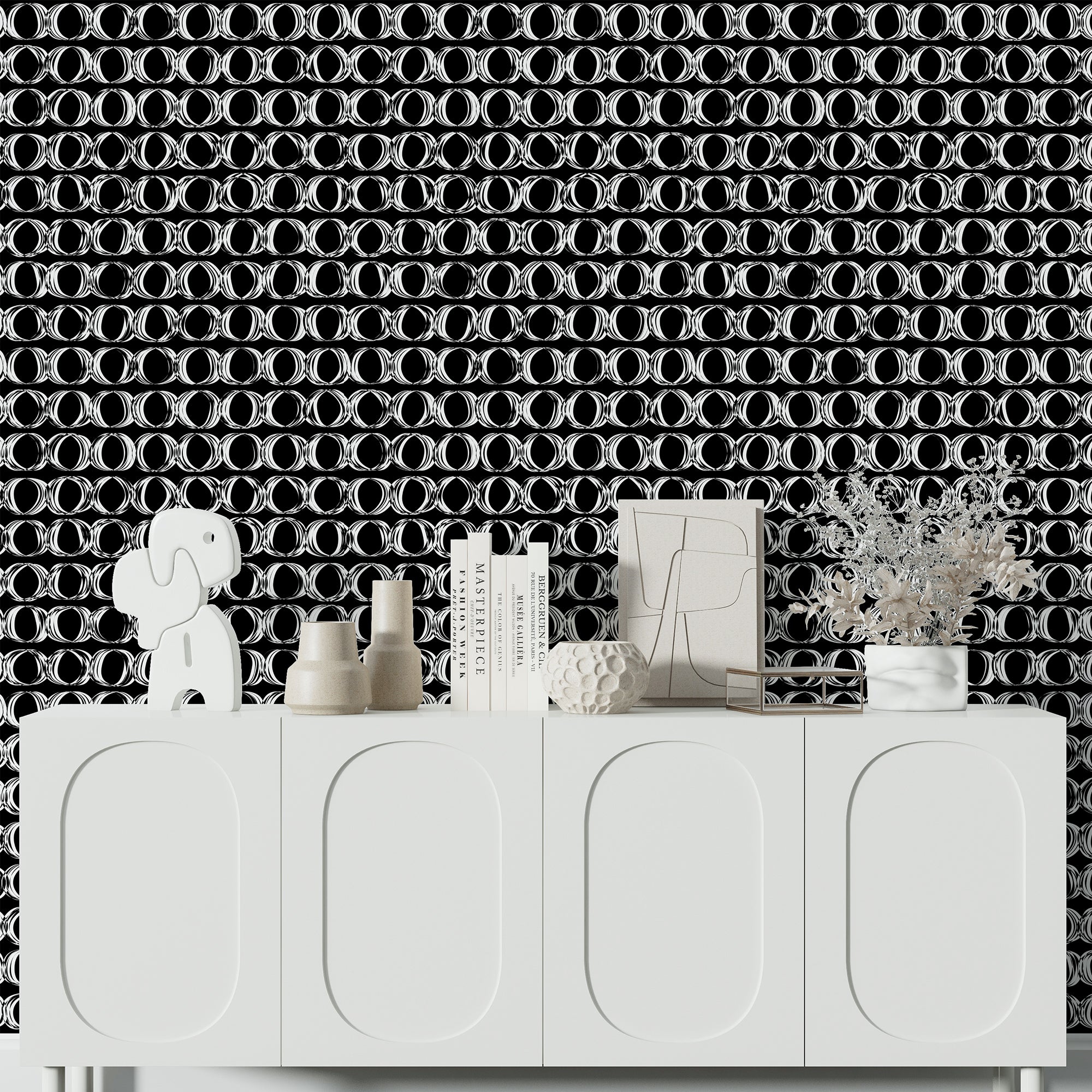 Messy Modern Abstract Circular Black and White Wallpaper - Wallpaper | Victoria Bright Home - Colorful Modern Wallpaper For Your Home - - abstract,bedroom,black,black and white,dining,living,modern,office