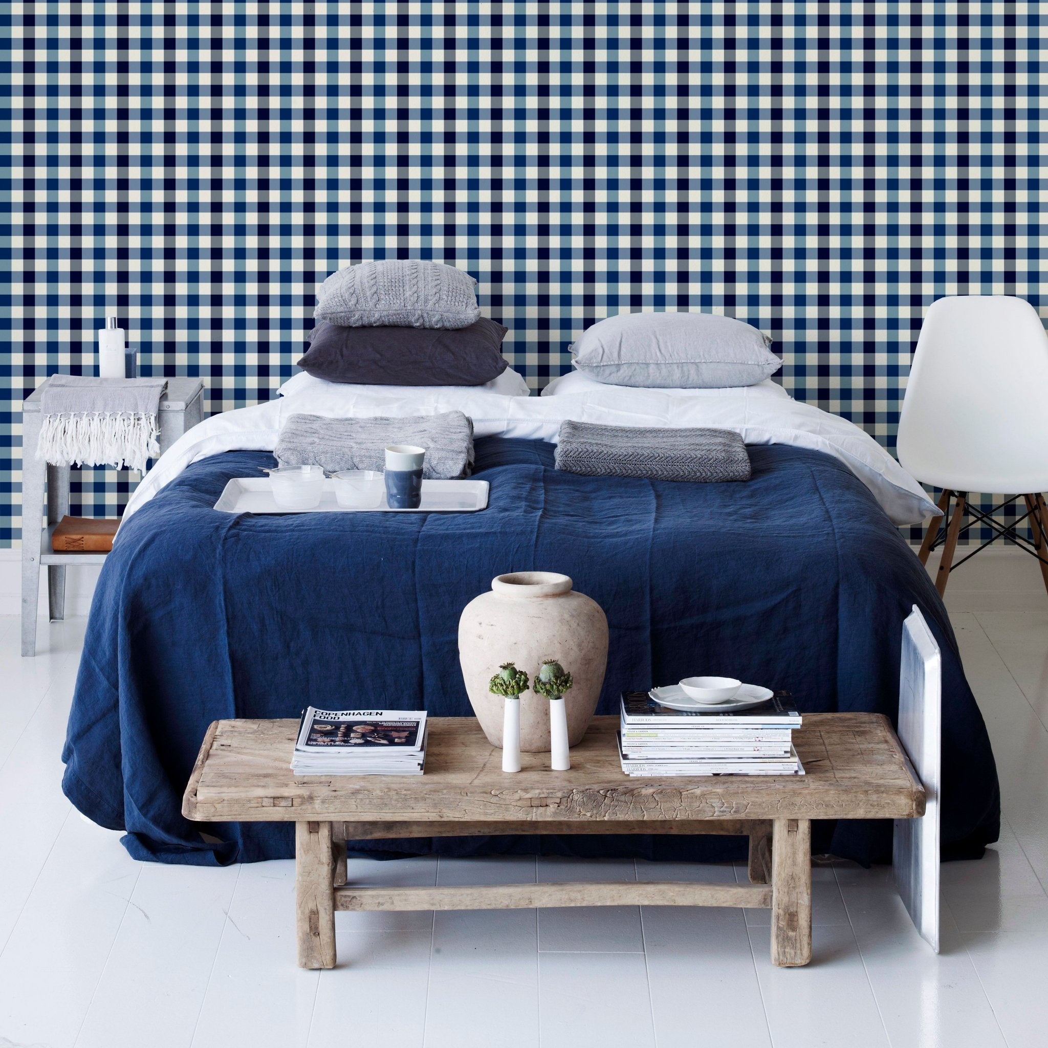 Country Plaid Wallpaper in Blue or Pink with Modern Flaire - Wallpaper | Victoria Bright Home - Colorful Modern Wallpaper For Your Home - - bedroom,blue,checkered,dining,kids,kitchen,modern,nursery,office,pink,plaid