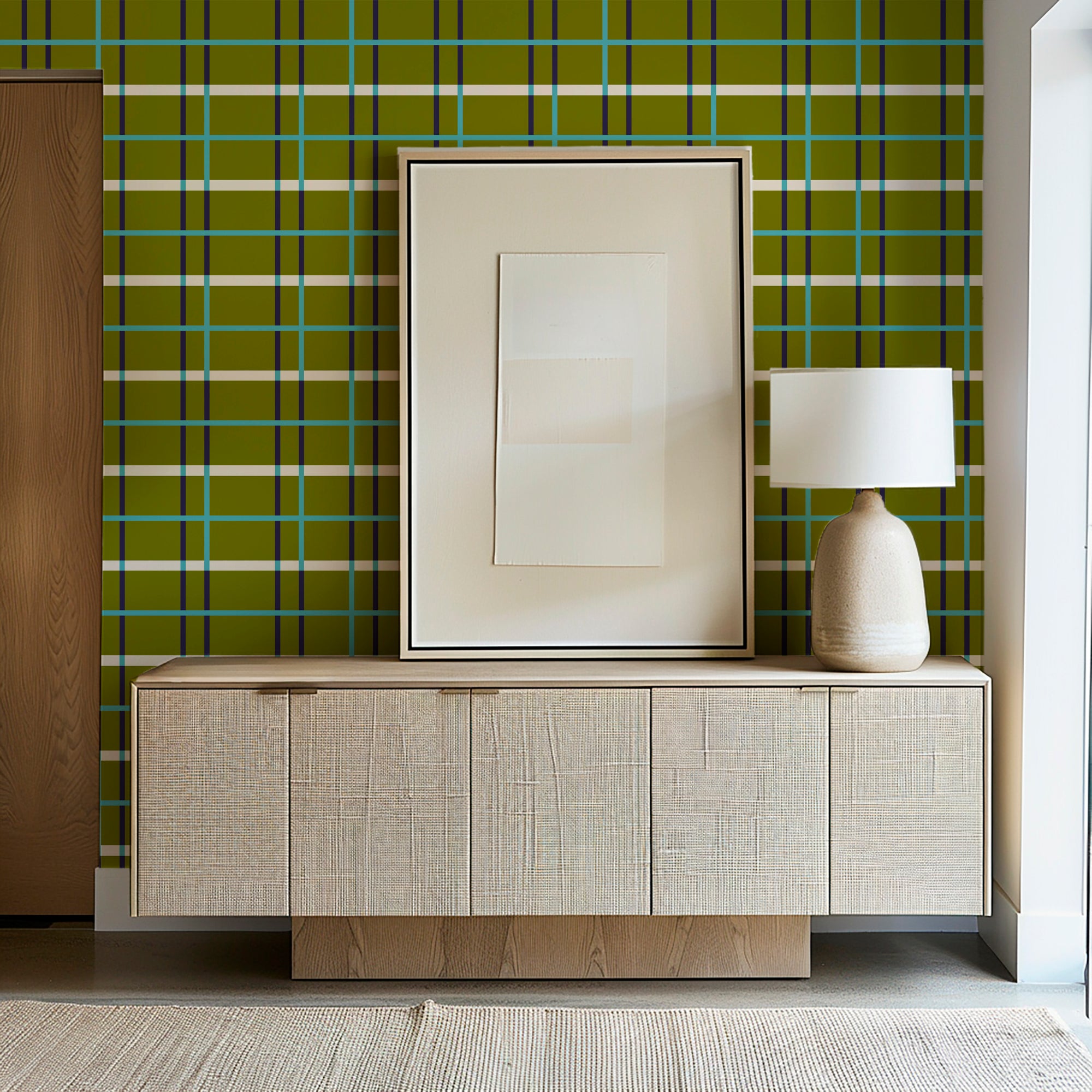 Nordic Plaid Modern Wallpaper for Scandinavian Style - Wallpaper | Victoria Bright Home - Colorful Modern Wallpaper For Your Home - - bedroom,blue,dining,gold,green,kids,living,modern,office,pink,plaid,scandi,scandinavian,yellow