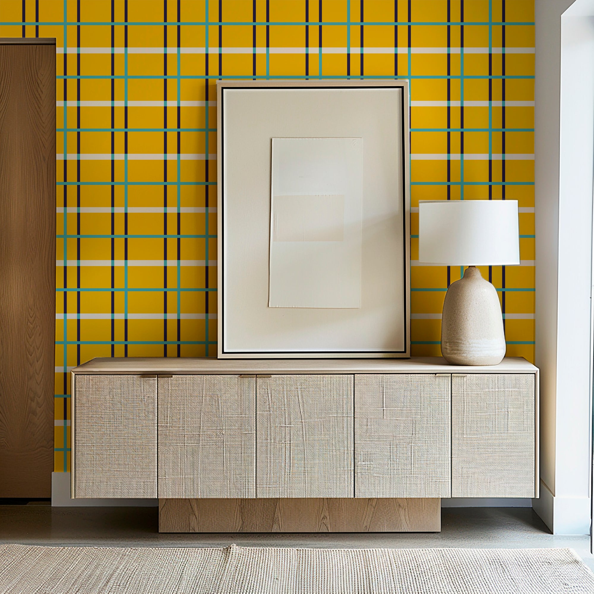 Nordic Plaid Modern Wallpaper for Scandinavian Style - Wallpaper | Victoria Bright Home - Colorful Modern Wallpaper For Your Home - - bedroom,blue,dining,gold,green,kids,living,modern,office,pink,plaid,scandi,scandinavian,yellow
