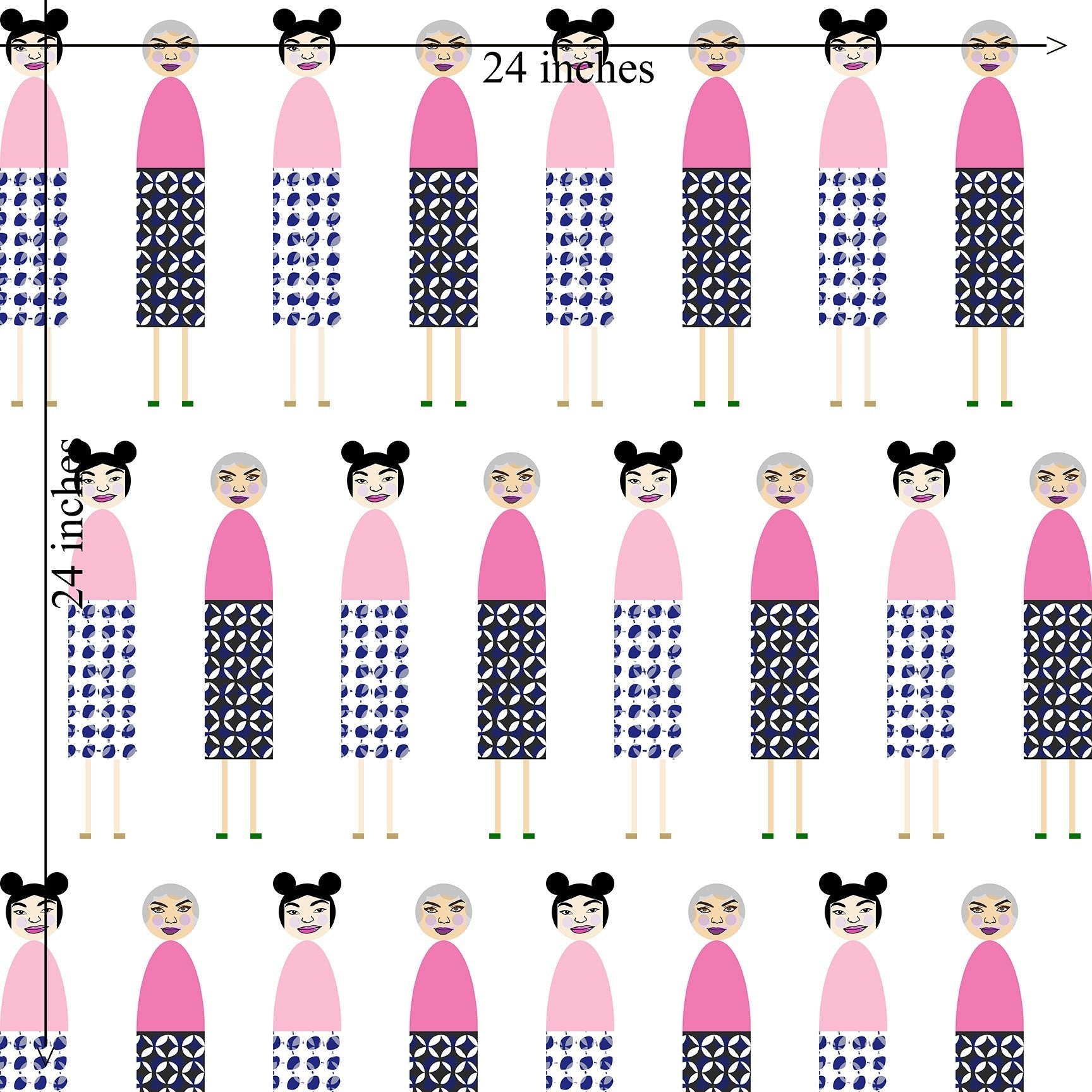 Mahjong Ladies Figurative Modern Wallpaper for a Feminine Space - Wallpaper | Victoria Bright Home - Colorful Modern Wallpaper For Your Home - - asian-inspired,bedroom,blue,feminine,figurative,japanese,kids,modern,nursery,office,pink