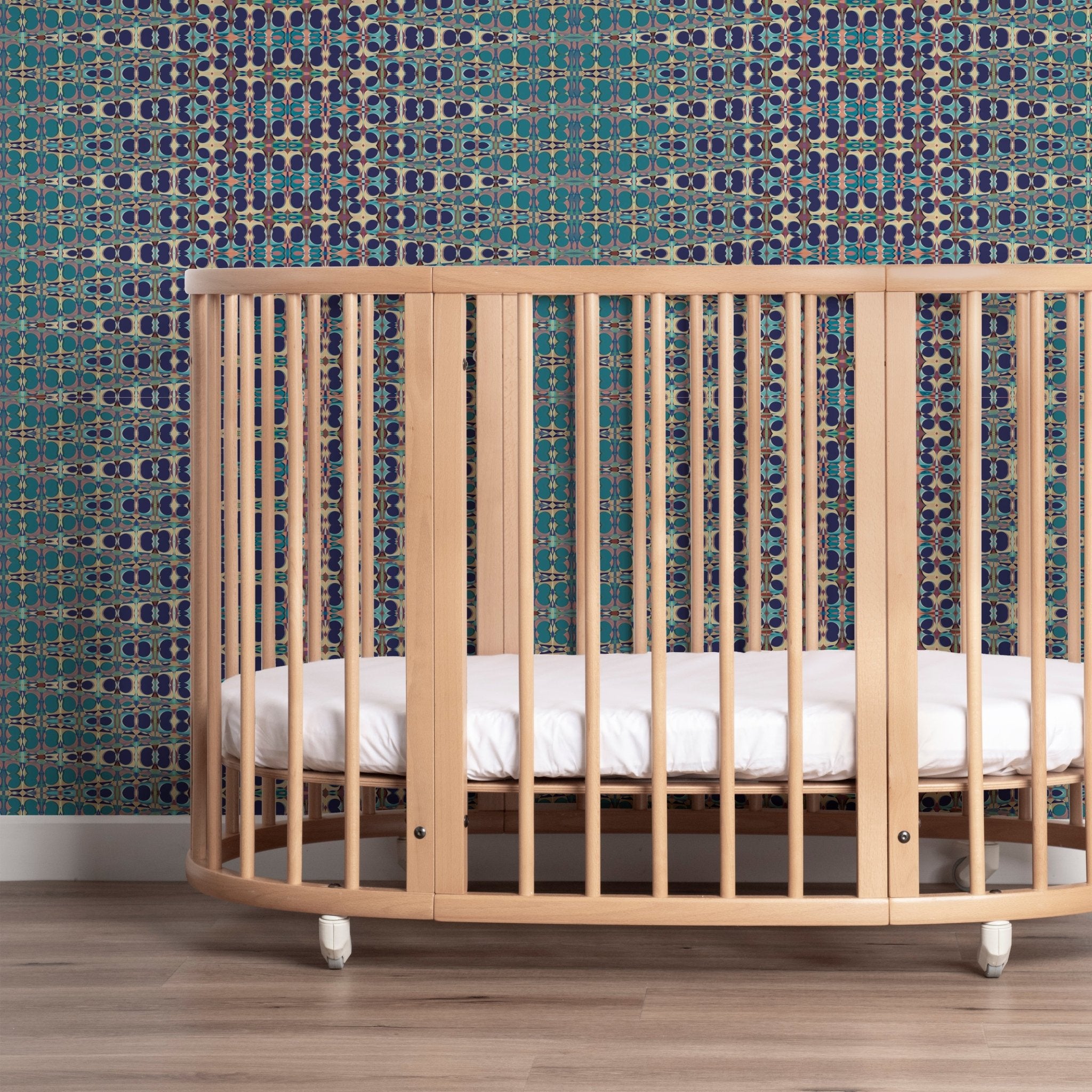 Vintage Sari Inspired Blue Wallpaper for Bohemian Style - Wallpaper | Victoria Bright Home - Colorful Modern Wallpaper For Your Home - - abstract,bedroom,blue,dining,kitchen,living,nursery,traditional,vintage