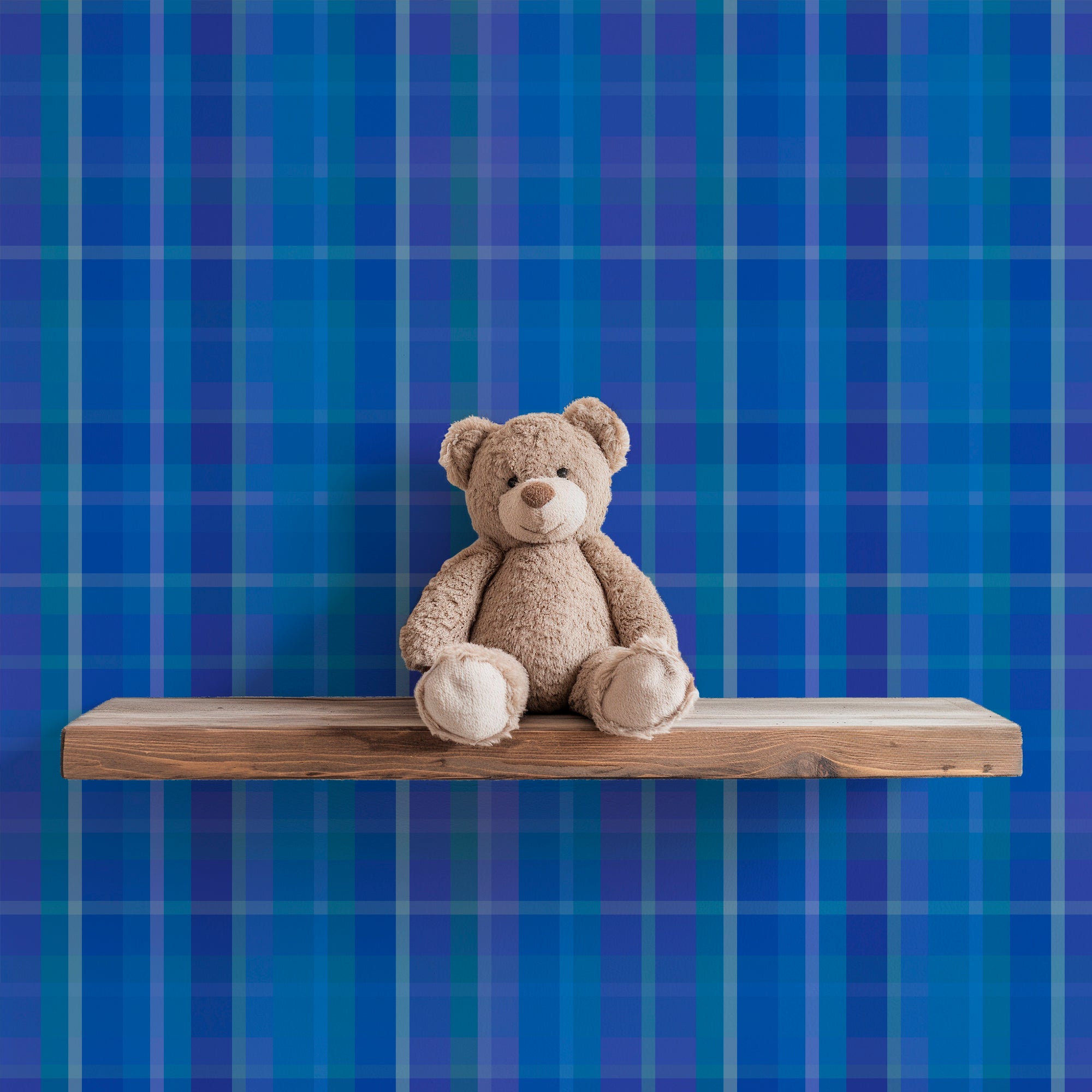 Sweet William Blue Plaid Wallpaper for a Colorful Traditional Room - Wallpaper | Victoria Bright Home - Colorful Modern Wallpaper For Your Home - - bedroom,blue,kids,nursery,office,plaid,victorian,vintage