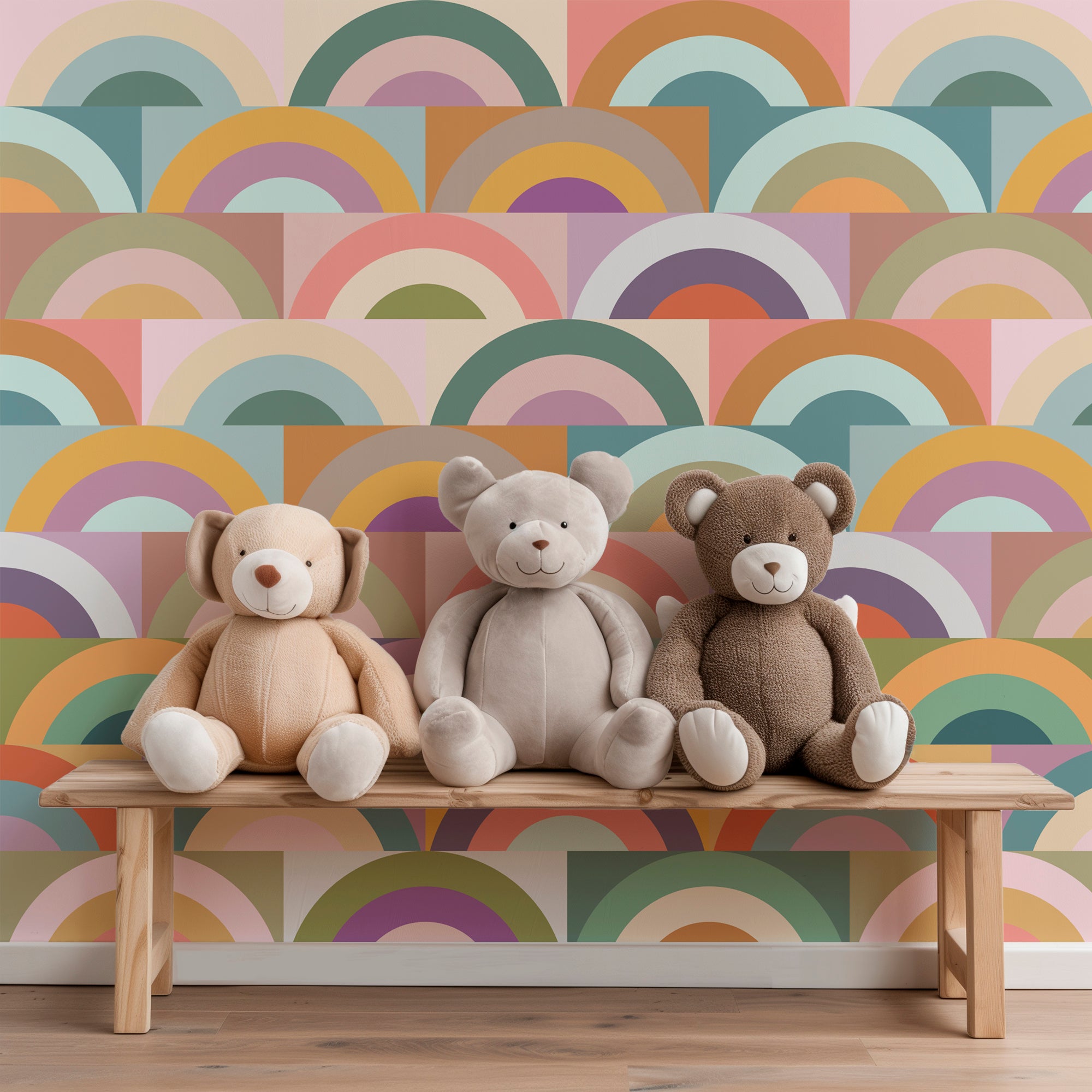 Baby Cakes Rainbow Retro Wallpaper for Colorful Nursery - Wallpaper | Victoria Bright Home - Colorful Modern Wallpaper For Your Home - - bedroom,feminine,kids,modern,multicolor,nursery,retro,sixties wallpaper