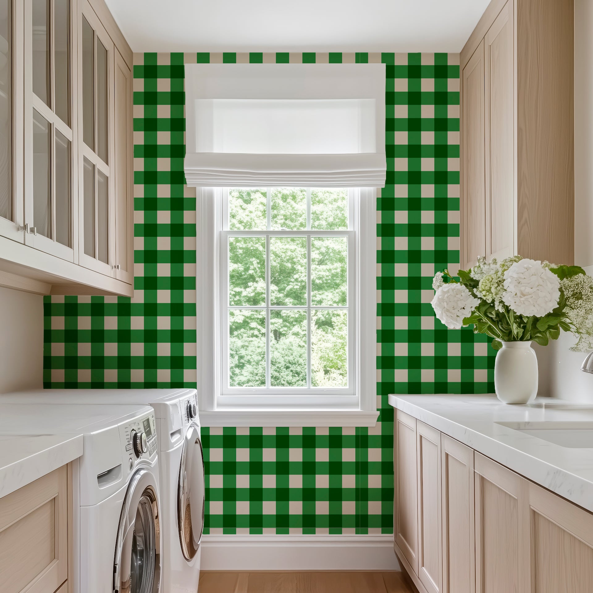Modern Gingham Wallpaper in Raspberry, Grape or Bright Green