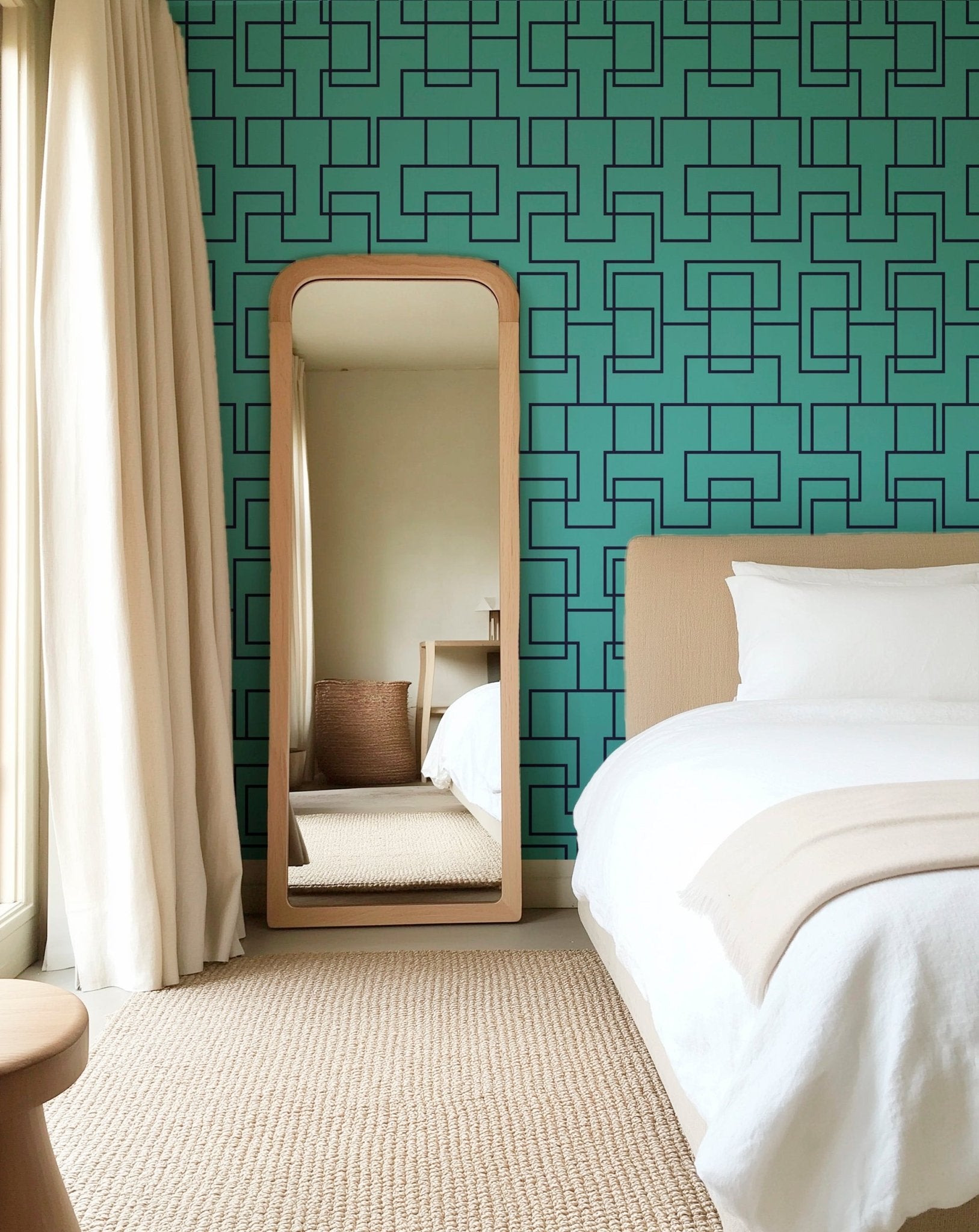 Modern Geometric Ziggy Wallpaper in Turquoise and Navy for a Contemporary Style - Wallpaper | Victoria Bright Home - Colorful Modern Wallpaper For Your Home - - bedroom,blue,dining,modern,office,turquoise,zig zag