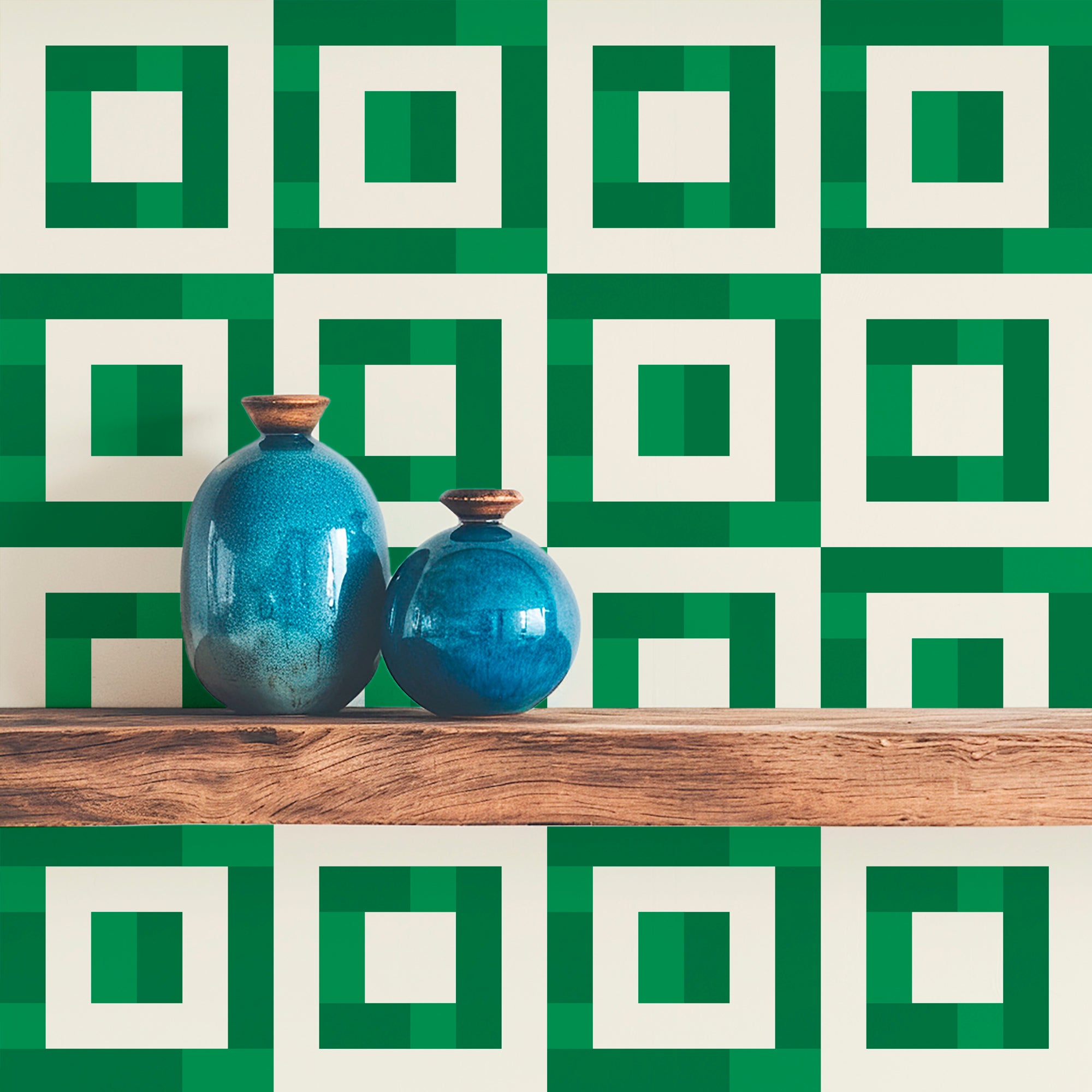 Green Geometric Squares Modern Wallpaper Maximalist Style Aesthetic - Wallpaper | Victoria Bright Home - Colorful Modern Wallpaper For Your Home - - checkered,dining,green,living,modern,office,retro