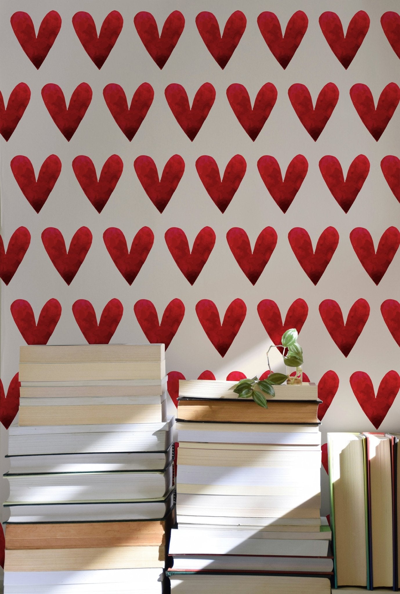 Be Still My Heart Modern Red and Cream Wallpaper